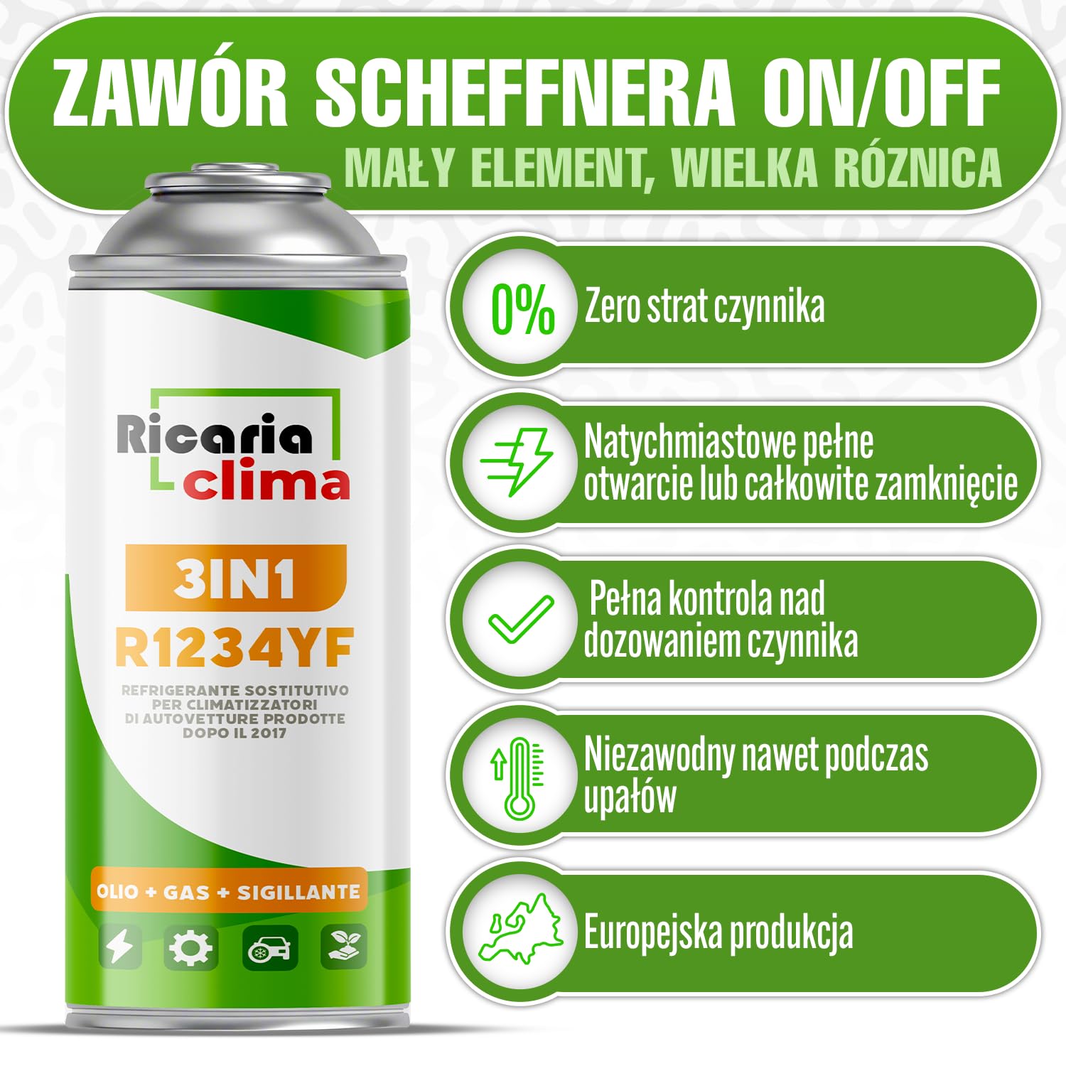 3in1 R1234yf Napełnianie Klimatyzacji – 3x 235 g z Wężem do Napełniania i Adapterem YF – Klimatyzacja Samochodowa – Gaz R1234yf 3in1 – Kartusz Gazu – ECO