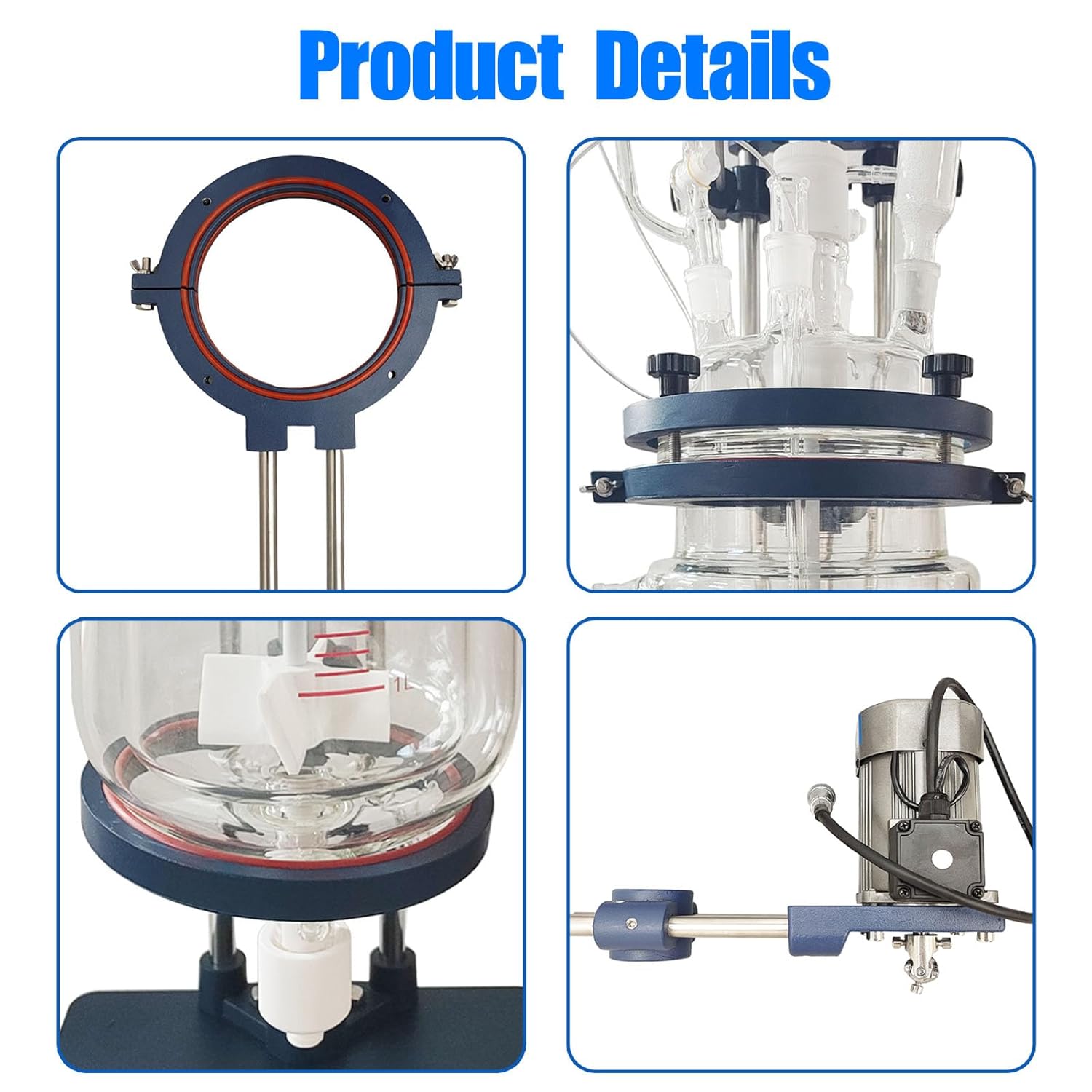 TECHTONGDA Lab Jacketed Reactor 5L Double Layer Glass Reactor Jacketed, 600RPM Speed, Chemical Reaction Vessel Digital Display for Reaction Distillation 220V