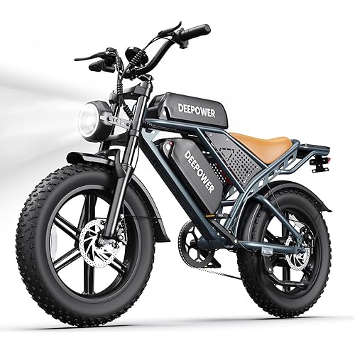 DEEPOWER Electric Bike for Adults,2000W Peak Motor&32MPH Electric Dirt Bike，48V 20AH/35AH/60AH Battery, 70-160 Max Miles,Dual Suspension Ebikes for Adults, 20" Fat Tire E Bike
