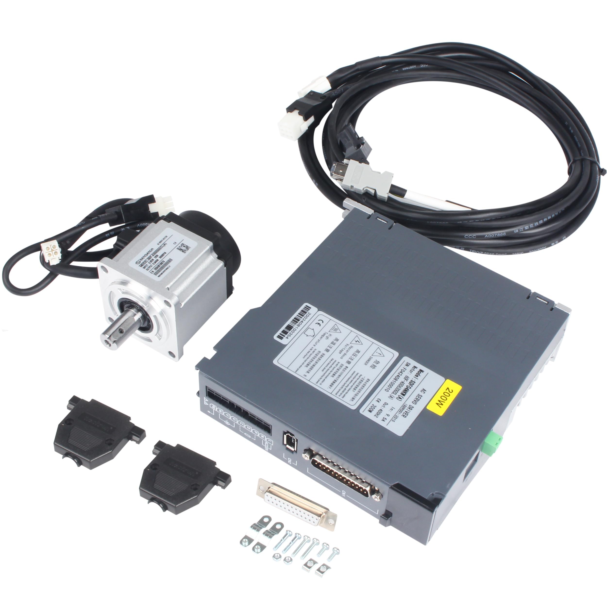 CNCTOPBAOS Small AC Servo Motor Driver Kit 200W 220V, 1.91N.m 17-Bit Magnetic Encoder 3000rpm/6000rpm CNC Controller Servo System Support Jog/Position/Speed/Torque Control/RS485 60 Flange 14mm Shaft