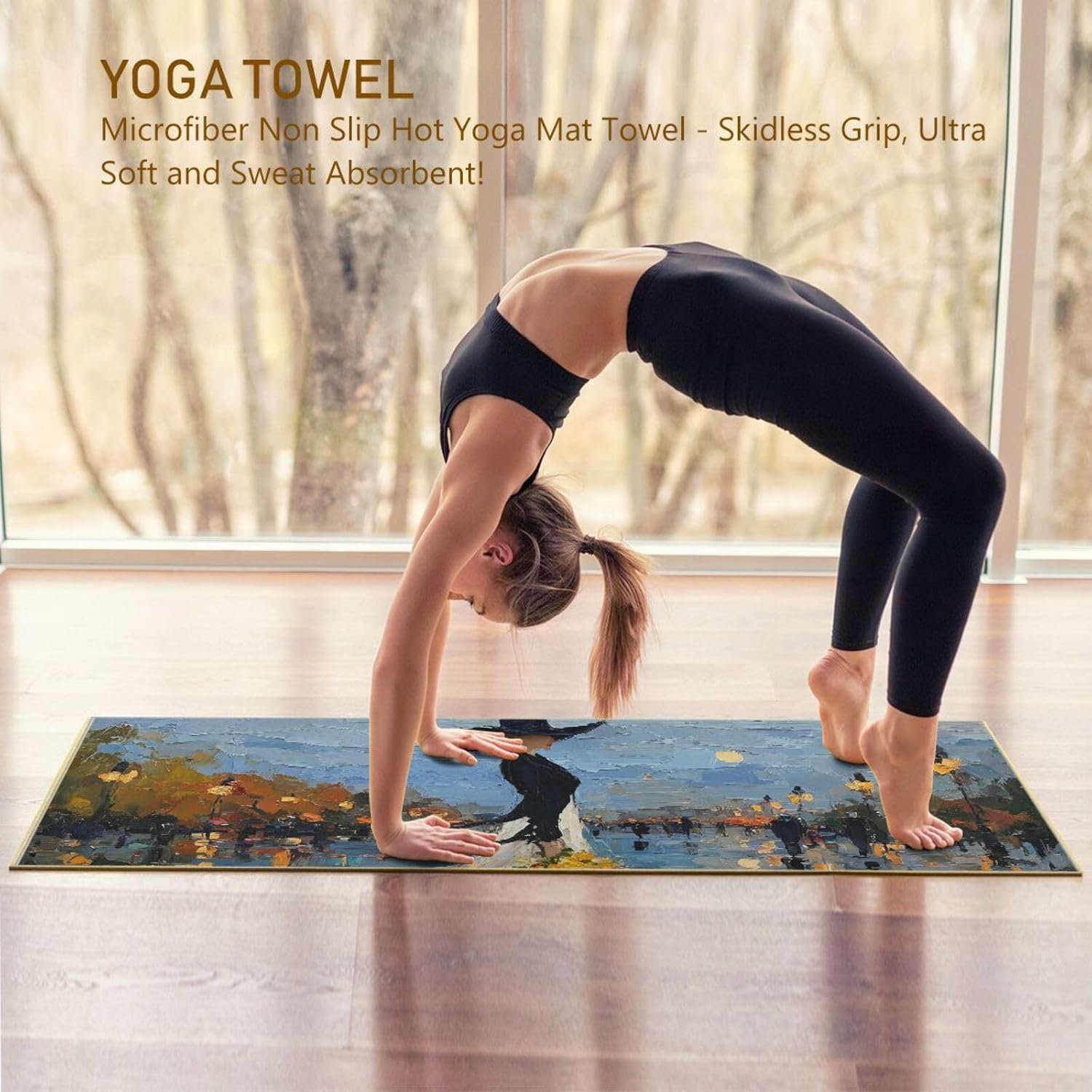 Yoga Mat Towel with Silicone Grip Dot Fall Woman Hat – 73"x27" Non-Slip Sweat Absorbent Microfiber Yoga Towel for Home Gym Studio