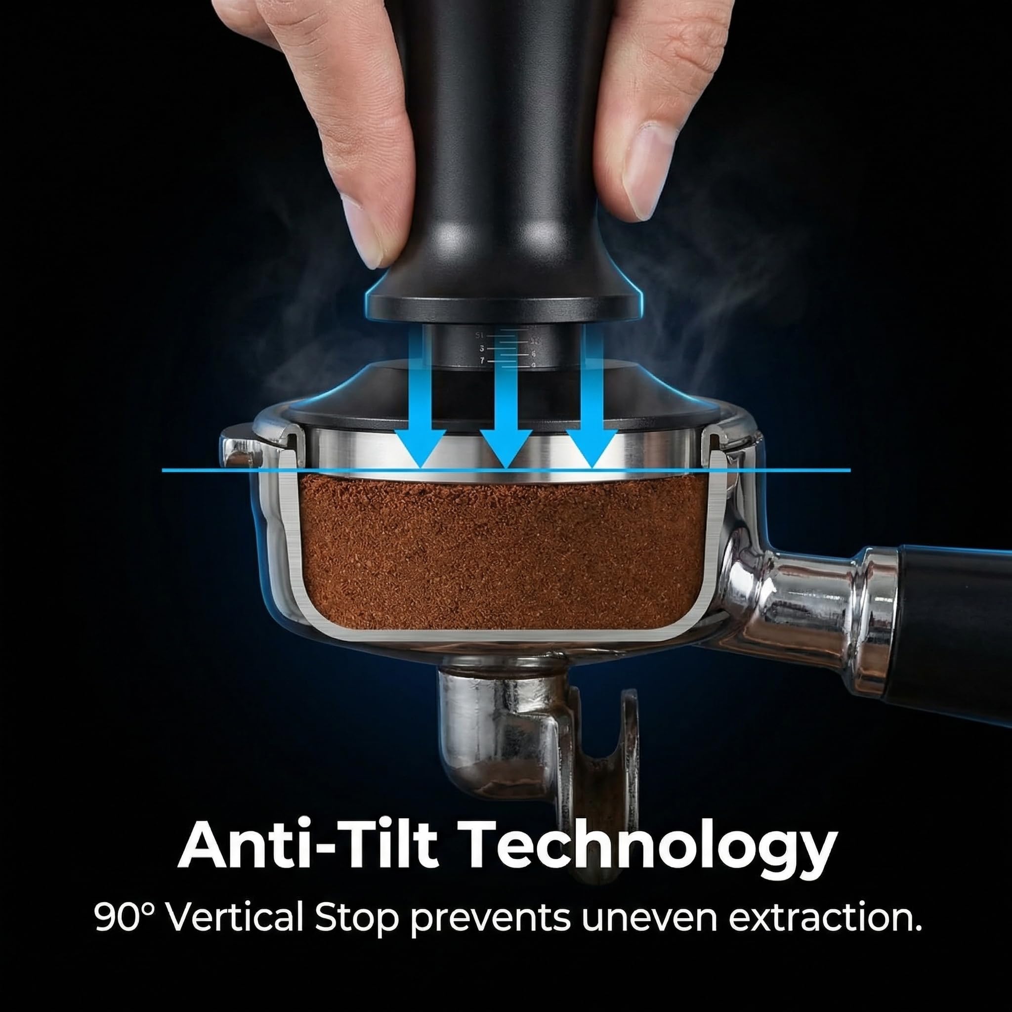 Tamper per Caffè 51 mm con Tappetino e Wdt Tool, Pressino per Caffè Espresso a Molla Pressino per Caffè con Scala Graduata Pressa Caffè Professionale Pressino per Caffe in 304 Acciaio Inox