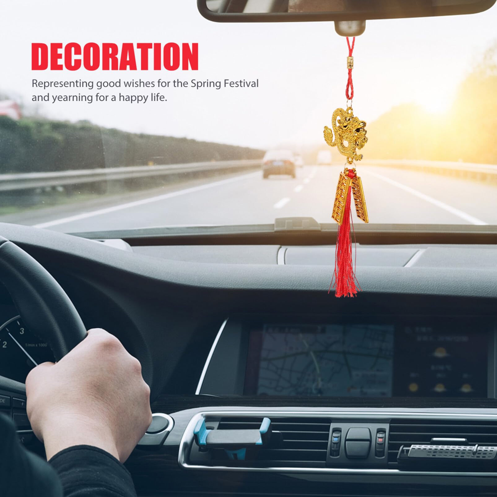 ABOOFAN Chinese Red Tassel Chinese New Year Dragon Year Charm Car Hanging Decorations Lunar Year Hanging Pendants for 2024 Spring Festival 5pcs