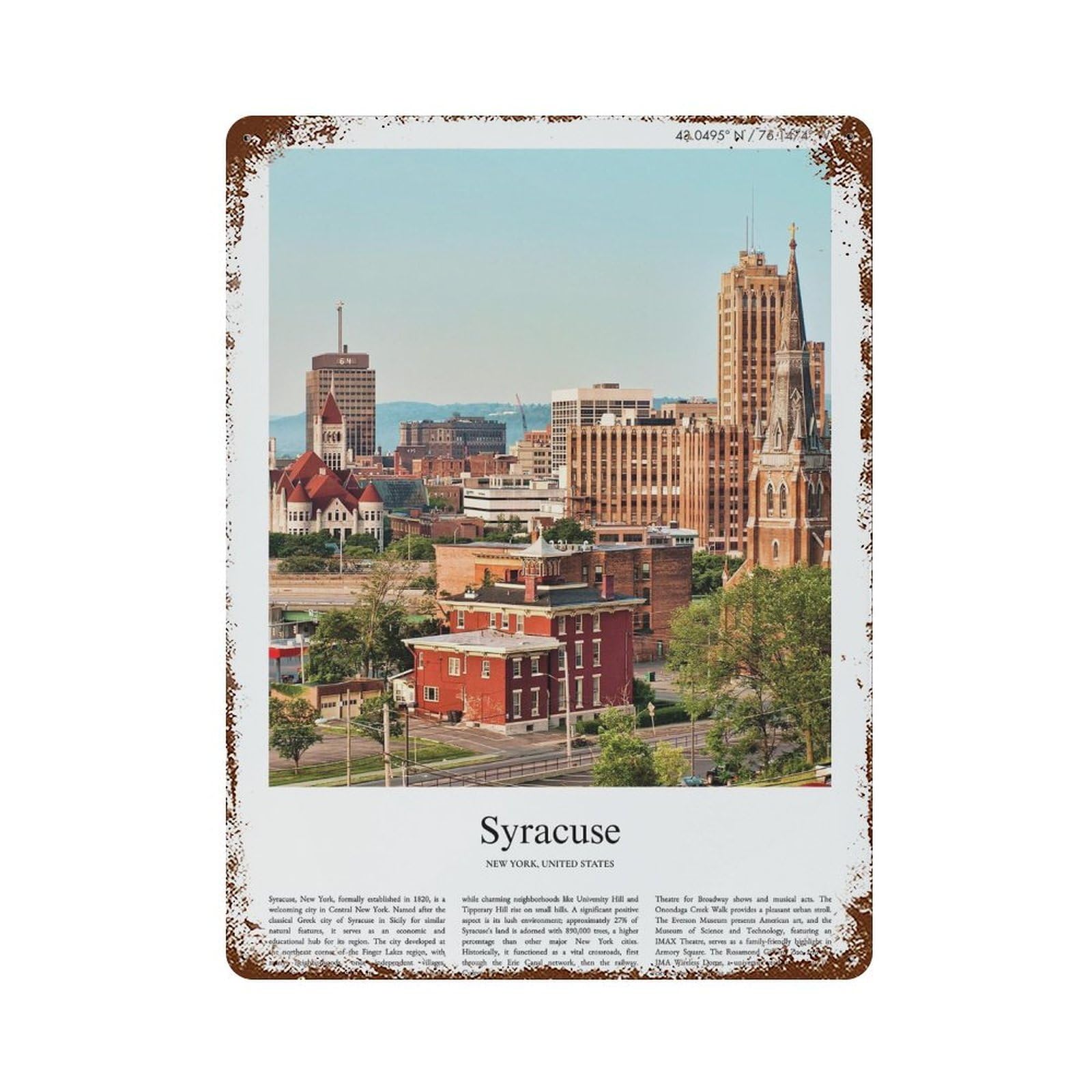 xiaoxiaoshen Syracuse New York, United States, USA City Scenery Wall Decor Art Metal Tin Poster Modern Home Decor Art Home Bar Shop Decorations Vintage Sign 40x30cm
