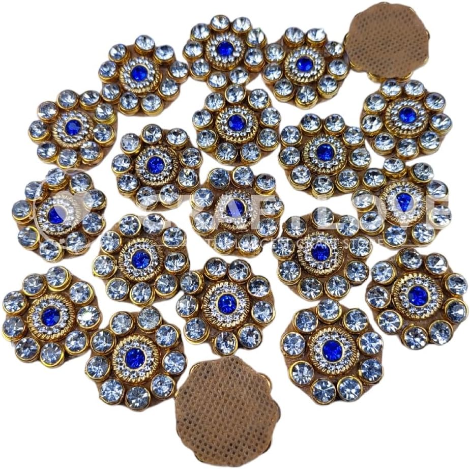 CRAFT LOVE Round Kundan Patches 25 mm for DIY Craft Work, Embroidery, sew on Clothes, Blouse, Saree, Jacket & Designing - Pack of 20 Pcs