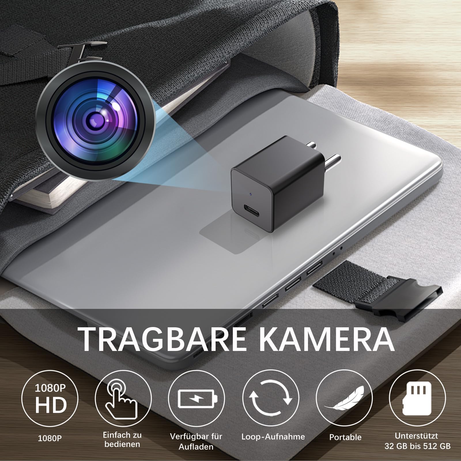 Mini Kamera, HD-Innenüberwachungskamera, mit kontinuierlicher Aufnahme-/Bewegungserkennungsfunktion, geeignet für Sicherheitsüberwachung in Hausinnenräumen, Büros und anderen Szenarien, ohne Wi-Fi