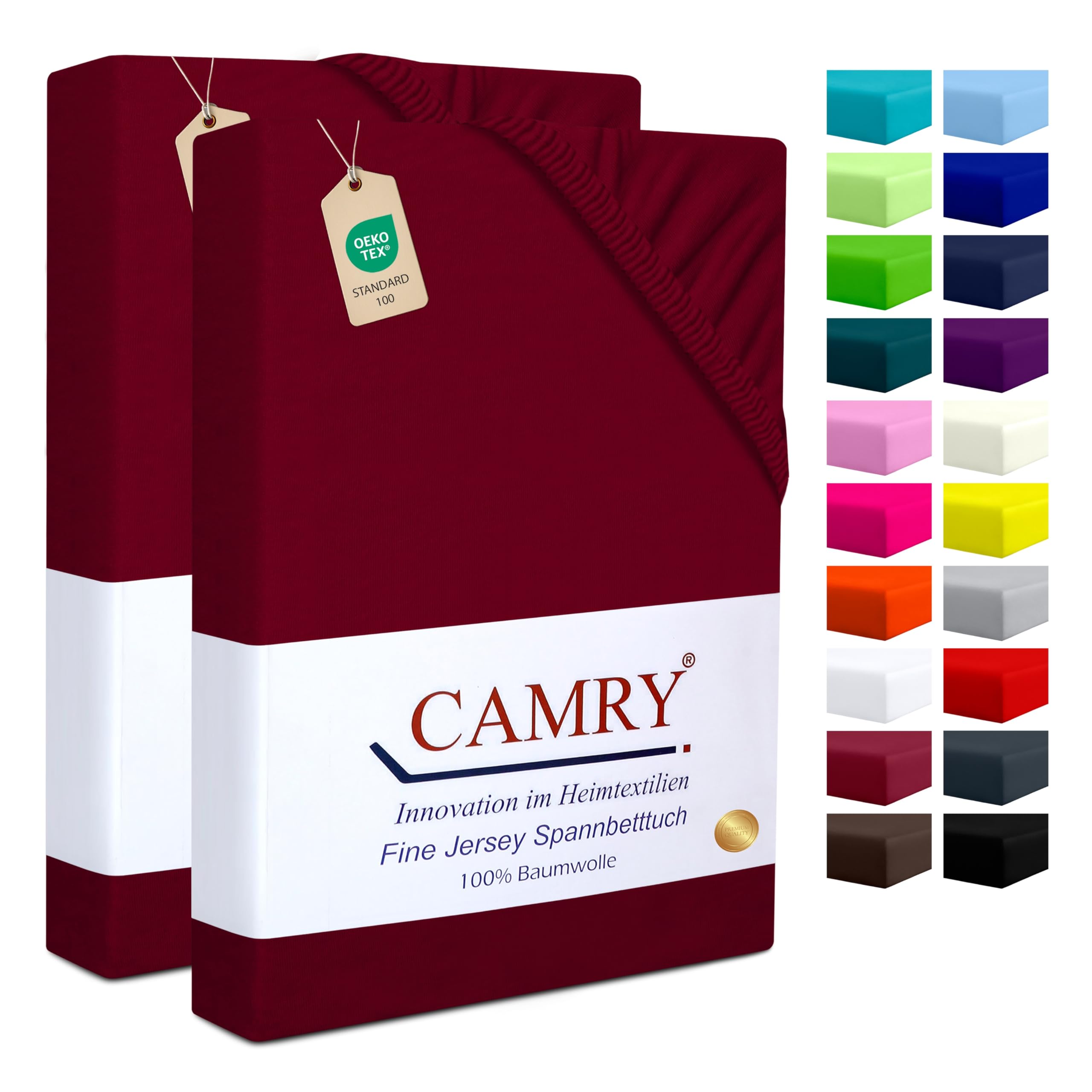 Camry Spannbettlaken 2er-Set 90x200cm - 100x200cm Bordeaux Baumwolle Jersey Oeko-Tex