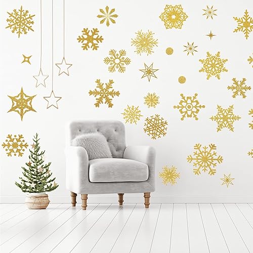 Zonon 9 hojas de calcomanías de pared de copos de nieve de invierno en el país de las maravillas plateadas, calcomanías de decoración de fiesta de