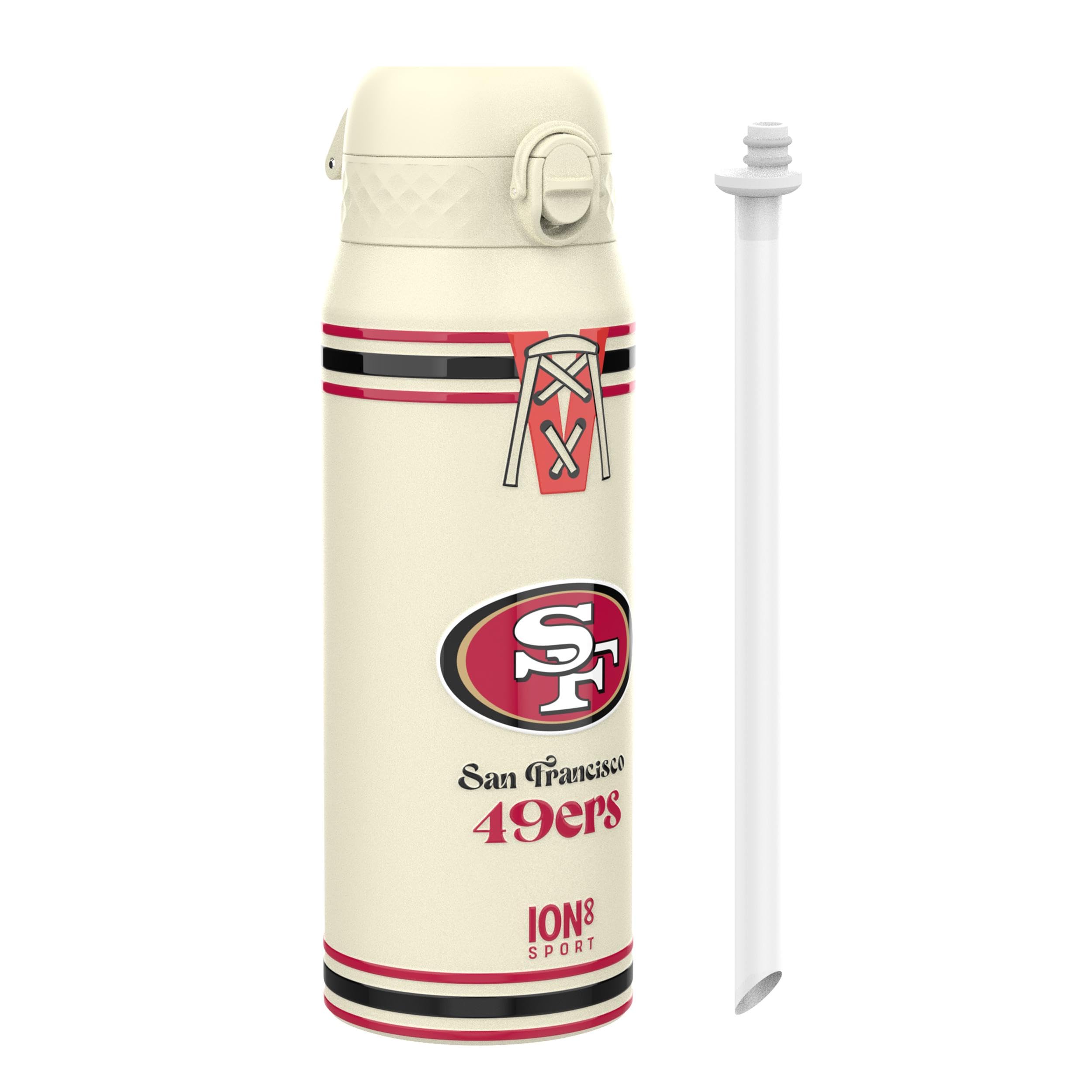NFL San Francisco 49ers Sports Thermal Water Bottle with Removable Straw, 750ml/24oz, Leak Proof Insulated Drinking Bottle, Easy to Open, Secure Lock, Dishwasher Safe, Flip Cover, Metal Water Bottle