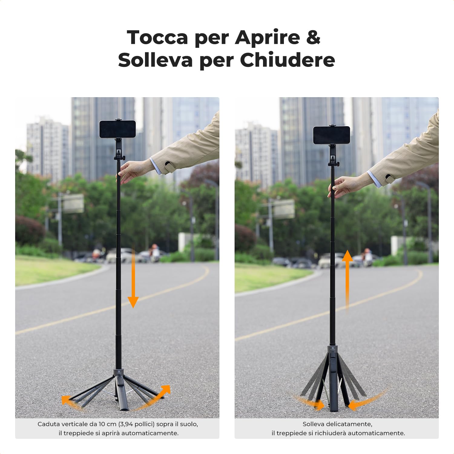 K&F CONCEPT TF08 72" Treppiede iPhone, Adatto per DJI OSMO POCKET 4&3, 3-in-1 Selfie Stick Magnetico+Clip con Telecomando, Rotazione 360°, Compatibile iPhone 17-12/Android, Vite 1/4", Insta360 X5/X4
