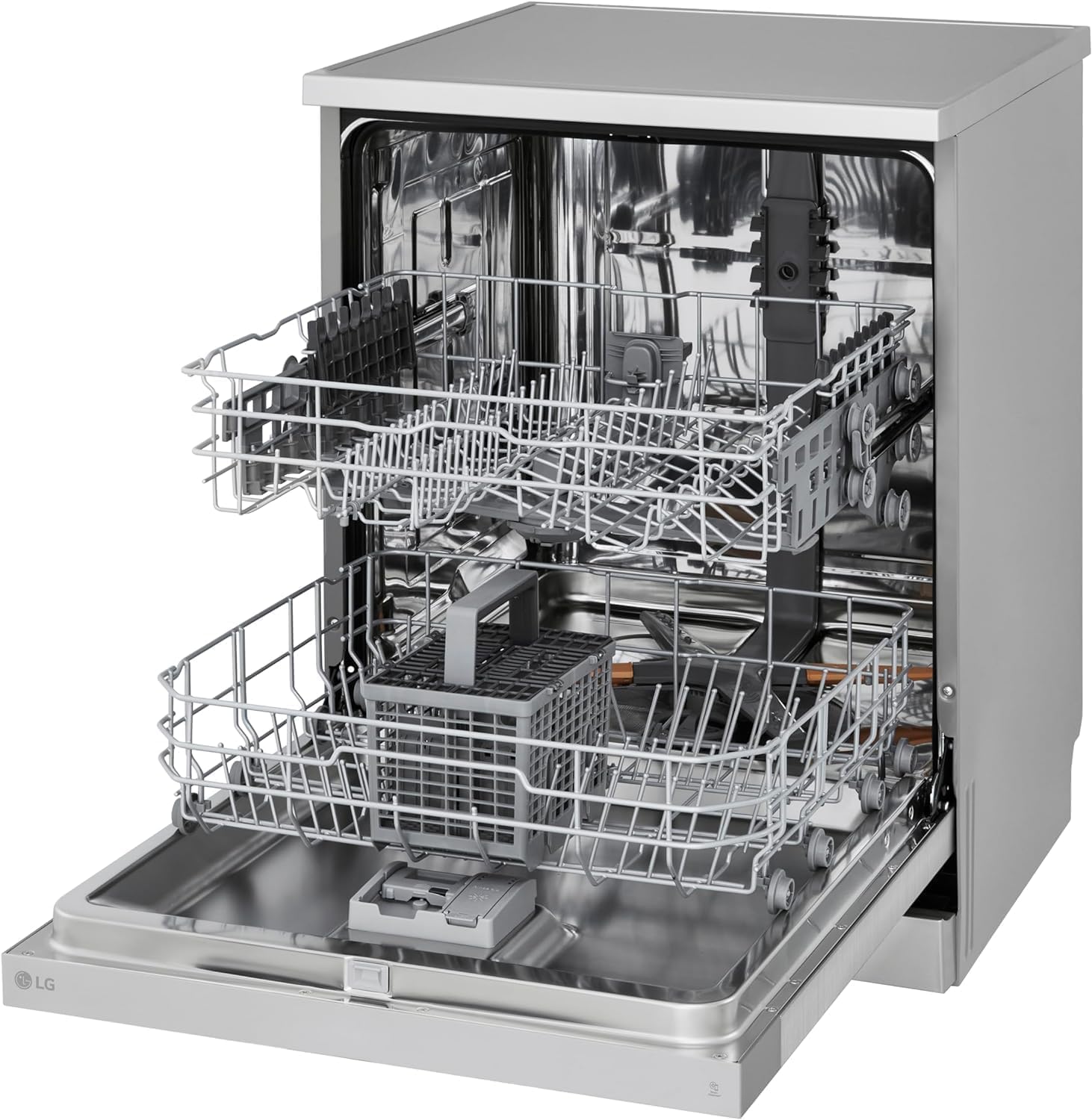 LG DF141FV Lavastoviglie Libera Installazione, Serie 1, Lavastoviglie 14 coperti, Classe D, Sistema QuadWash a 4 Bracci Irroratori, Programma Turbo, EasyRack Plus, Smart Diagnosis, Grigia