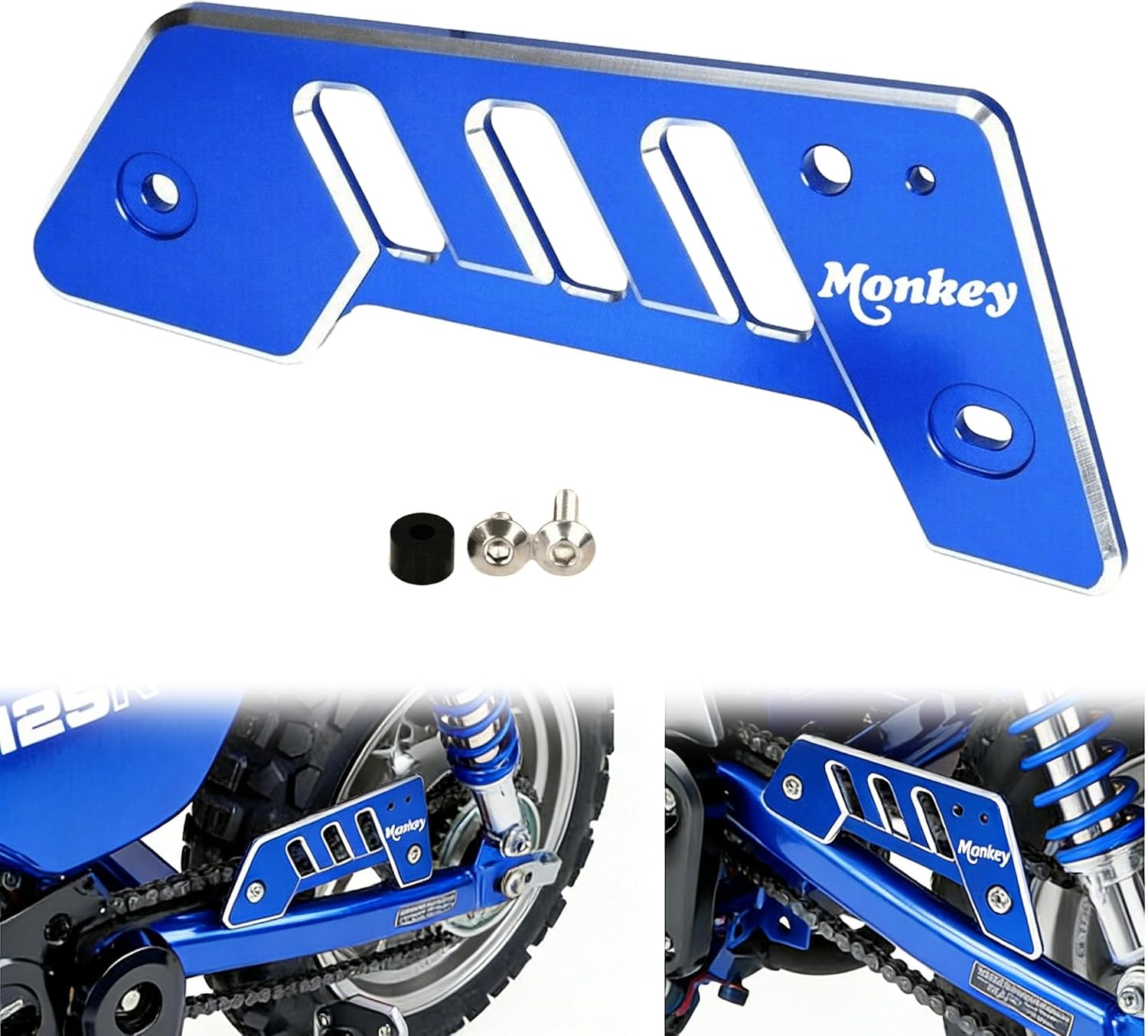 Monkey 125 Chain Guard Compatible with Monkey125 2019-2024 Alu. CNC 3D Carving Motorcycle Rear Back Drive Chain Guard Guide Cover (Blue)