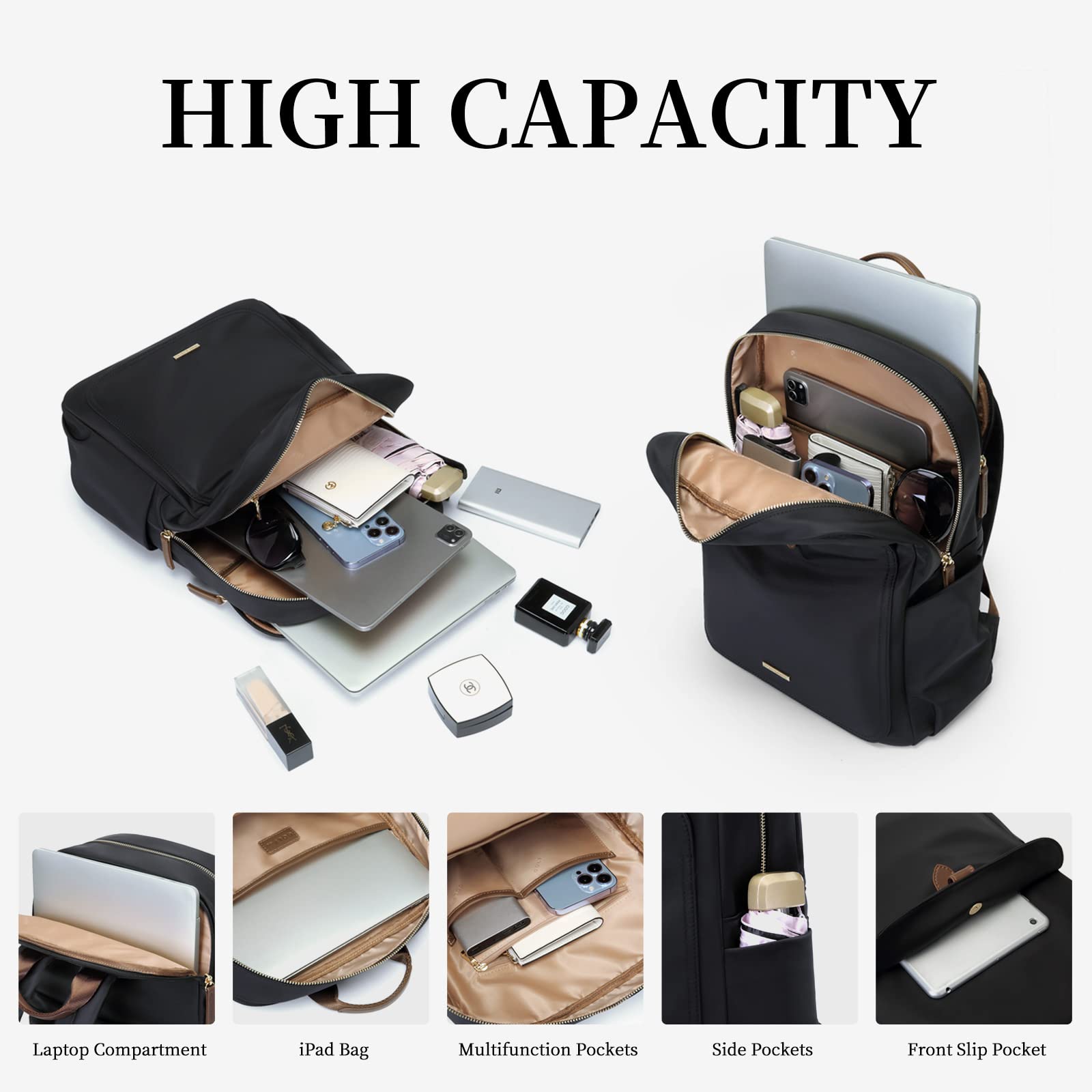 GOLF SUPAGS Zaino Porta PC Donna 14 Pollici, Zaino PC Portatili per Computer, Casual Daypack Uomo per Scuola, Lavoro, Viaggio Nero