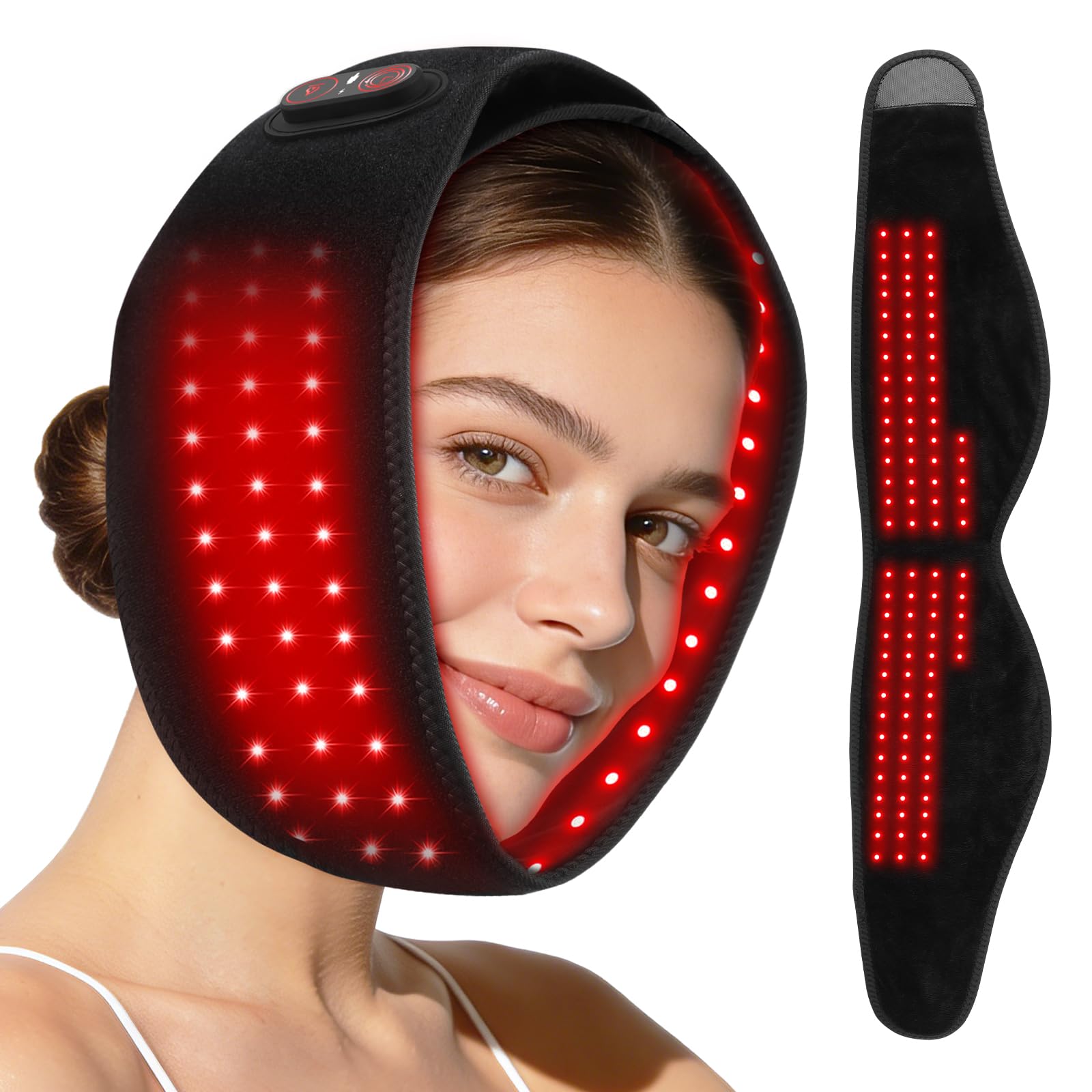 Cojín de calor facial para TMJ Relief con luz roja, 3 calentadores y 3 | Almohadilla eléctrica inalámbrica para la barbilla con 5000 mAh para la recuperación de los dientes, relajación de la