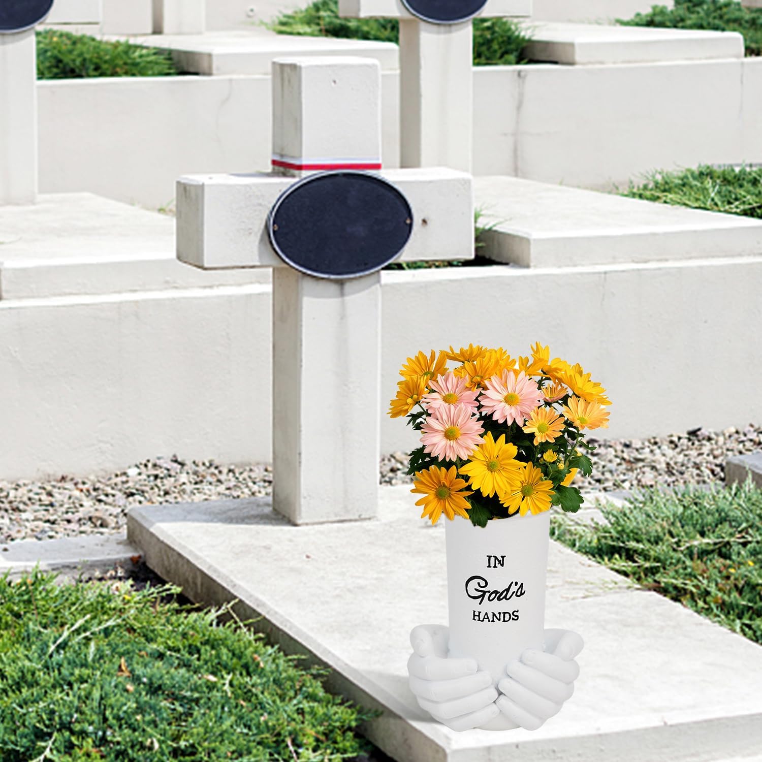 Hand Held Cemetery Vases with Spikes for Garden Decorations, Waterproof Grave Decorations for Cemetery, Memorial Grave Vase Sympathy Gifts for Loss of Loved One