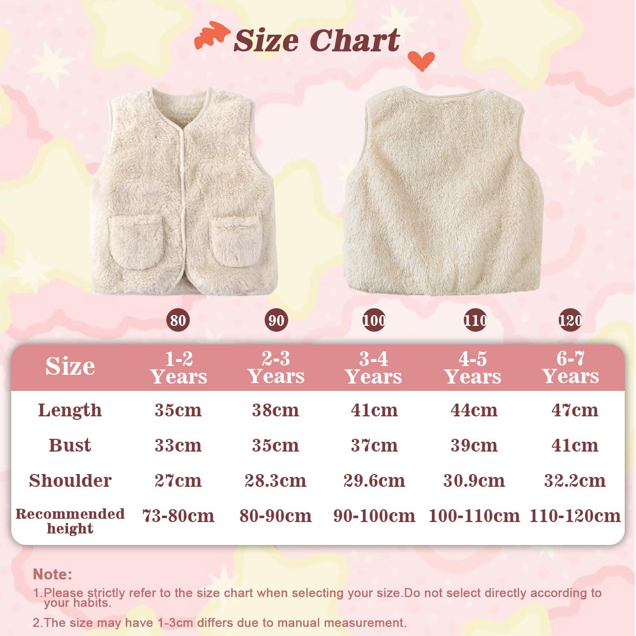 Lindo Bebé Niña Chaleco, Baby Chalecos de Felpa Doble Cara Sin Mangas con Botones a Presión, Bebé Cálido Chaqueta para Otoño, Invierno, Chaqueta Unisex con Bolsillos, Beige/Rosa, 1-7 Años