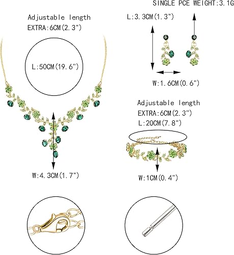 Miniatura 5 de EVER FAITH Conjuntos de joyas nupciales para boda, diseño de hoja de cristal, colgante, collar, aretes, pulsera, conjunto para mujer