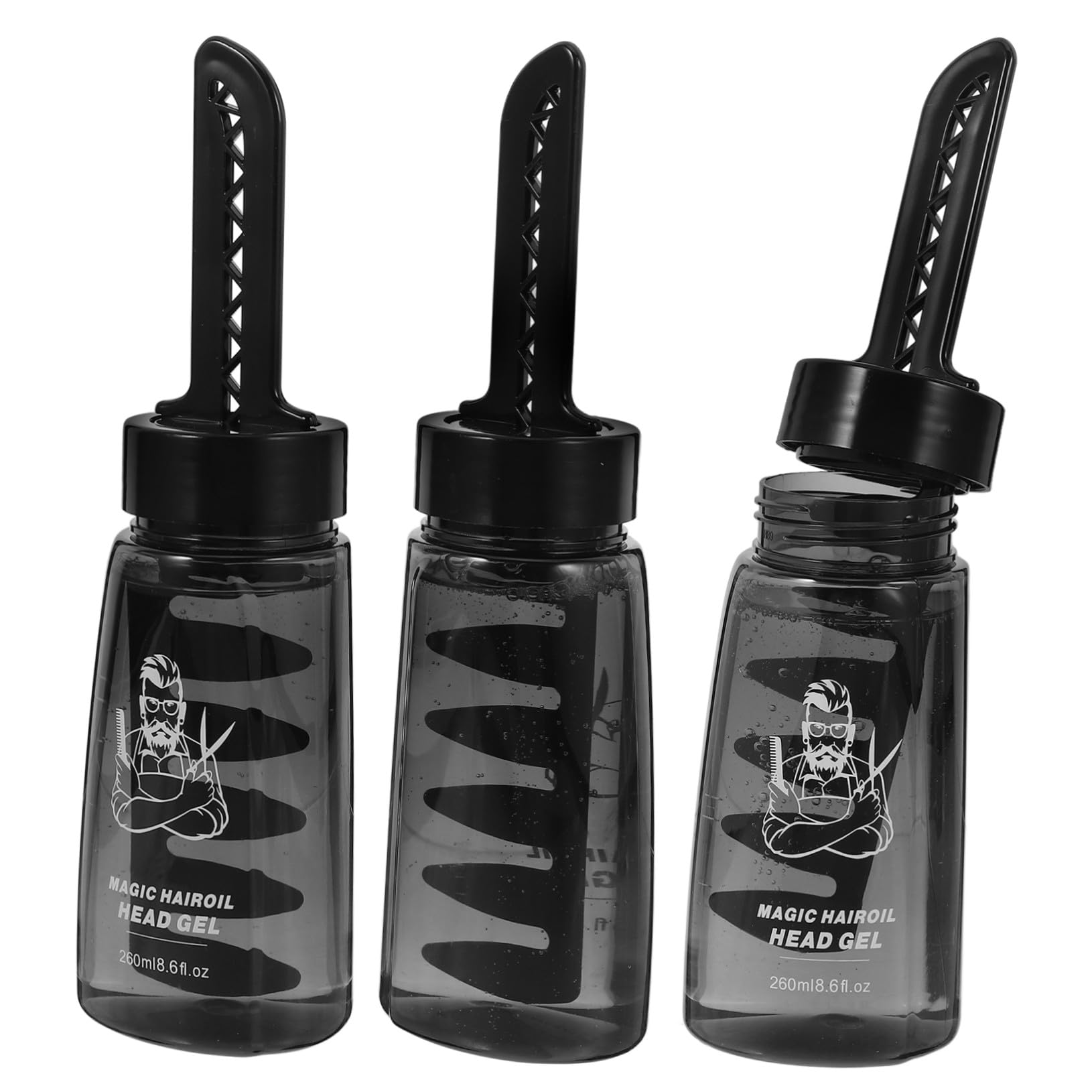 3 Stück Packung Leere Haarstyling Gelflasche mit Kamm 260ml Schwarz