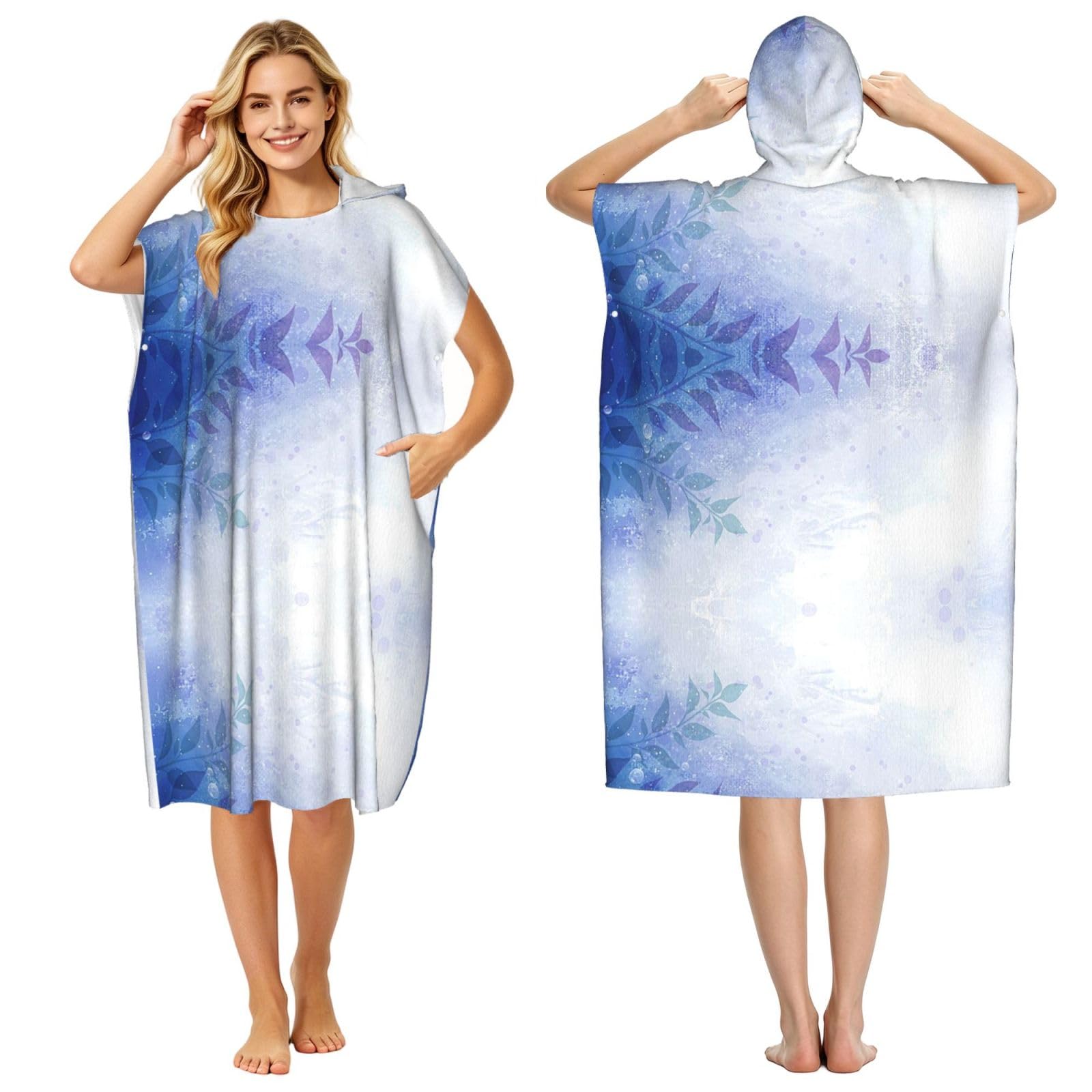 Poncho surf en microfibre imprimé fleurs de glace pour adulte homme et femme