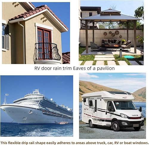 Miniatura 7 de Canaleta de lluvia en forma de J, respaldo adhesivo de 1 pulgada, moldura de tira desviadora de lluvia de techo para vehículos, camiones, RV, barco,