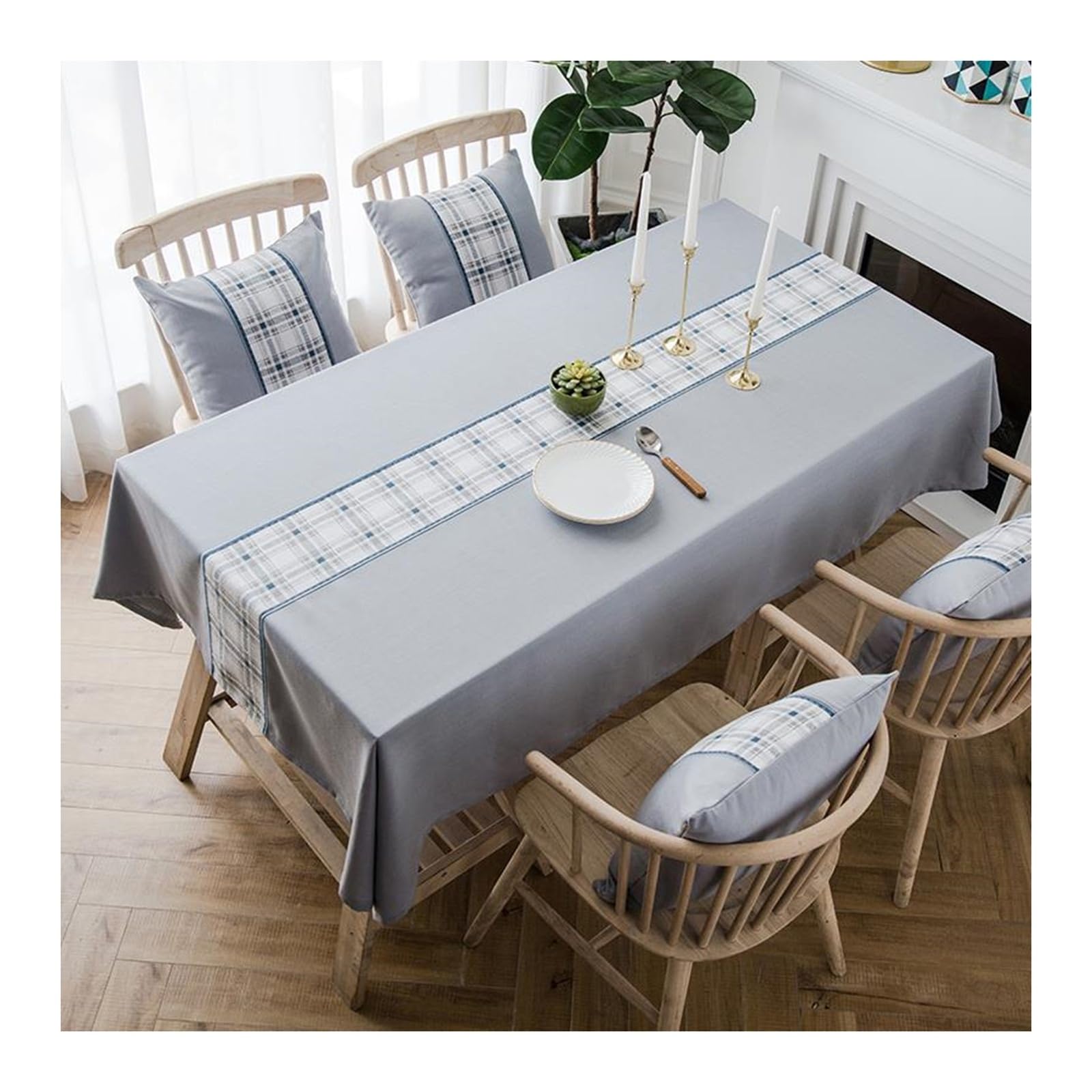 Nappe de table anti tache avec motif rayures carreaux gris 135x135cm