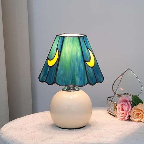 Miniatura 24 de Lámpara de hongo, lámpara de vitral, lámparas Tiffany de luna, pequeñas lámparas de mesita de noche para sala de estar, decoración del hogar, niñas