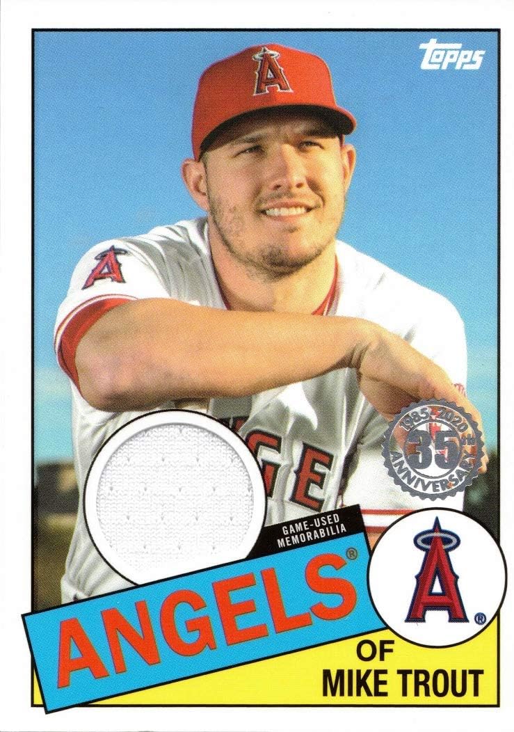 2020 Topps 1985 Relics #85R-MT Mike Trout Game Worn Angels Jersey Baseball Card