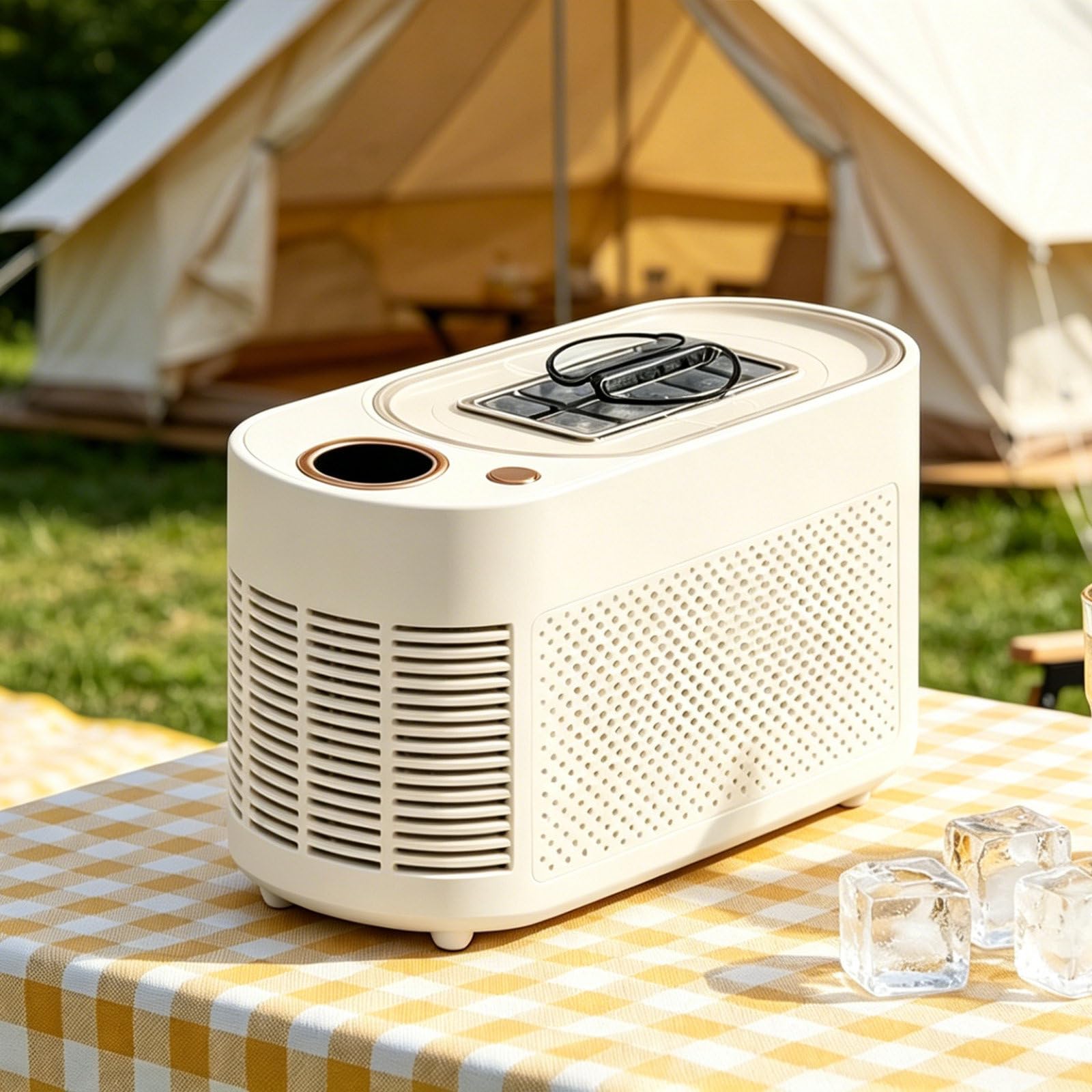Mini Máquina De Hielo para Fiestas, Máquina De Cubitos De Hielo con Fabricación Rápida De Hielo En 10-15 Minutos, 10 Cubitos De Hielo por Ciclo, Alimentación Dual CA Y 12v Creamy-White