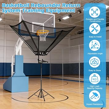 Basketball Rebounder Return Machine with 180 Rotating Track Adjustable Height Return Attachment Heavy Duty Shooting Trainer Rebounder Net Return System for Solo Practice & Efficient Training