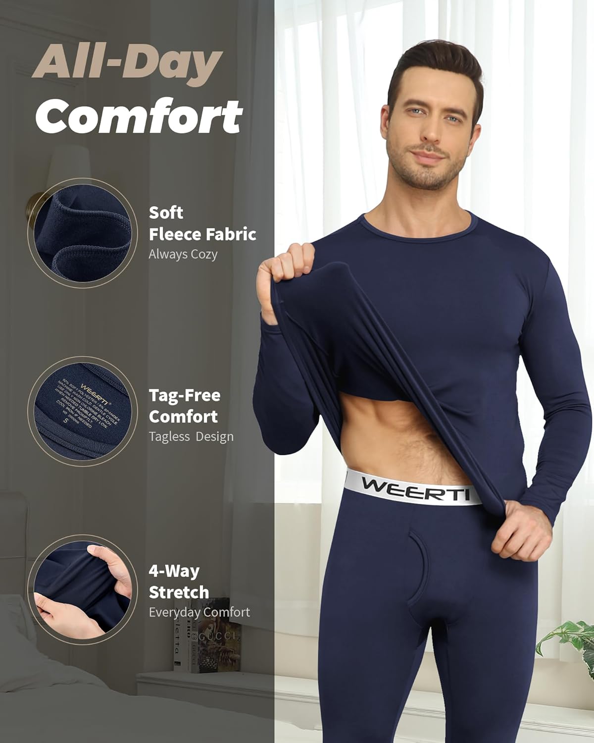 WEERTI Thermal Underwear for Men Long Johns with Fleece Lined Base Layer Men Cold Weather Top Bottom - Image 2