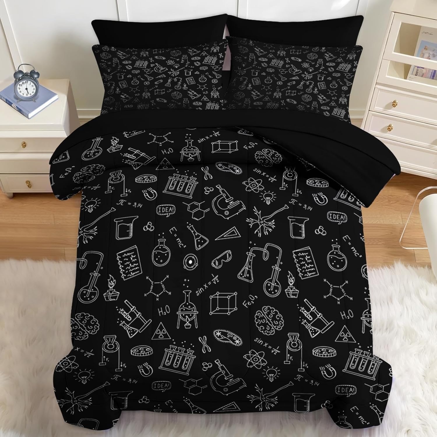 Genérico Edredon Cama 150 Ciencia Edredón Nordico Adulto sin Funda Reversible Juguetón Estampado Suave Ligero Transpirable Duvet 220x240 cm Incluye 2 Fundas de Almohada 50x75 cm YUd1691