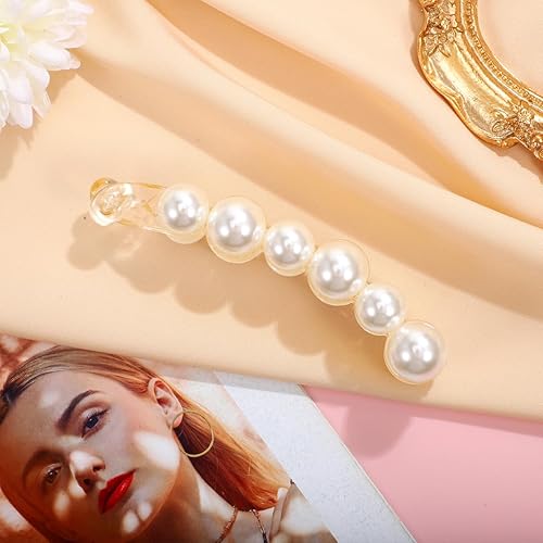 Miniatura 4 de FRCOLOR Clip de plátano de perlas y cola de pez, cierres de pelo jumbo con perlas sintéticas para peinar cola de caballo