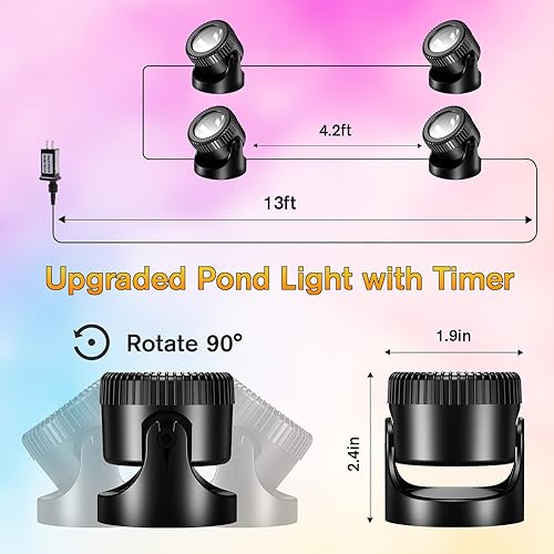 Miniatura 8 de POPOSOAP Luces de estanque, 4 en 1, luces de estanque subacuáticas blancas cálidas, focos LED impermeables IP68 para paisajismo para estanque,