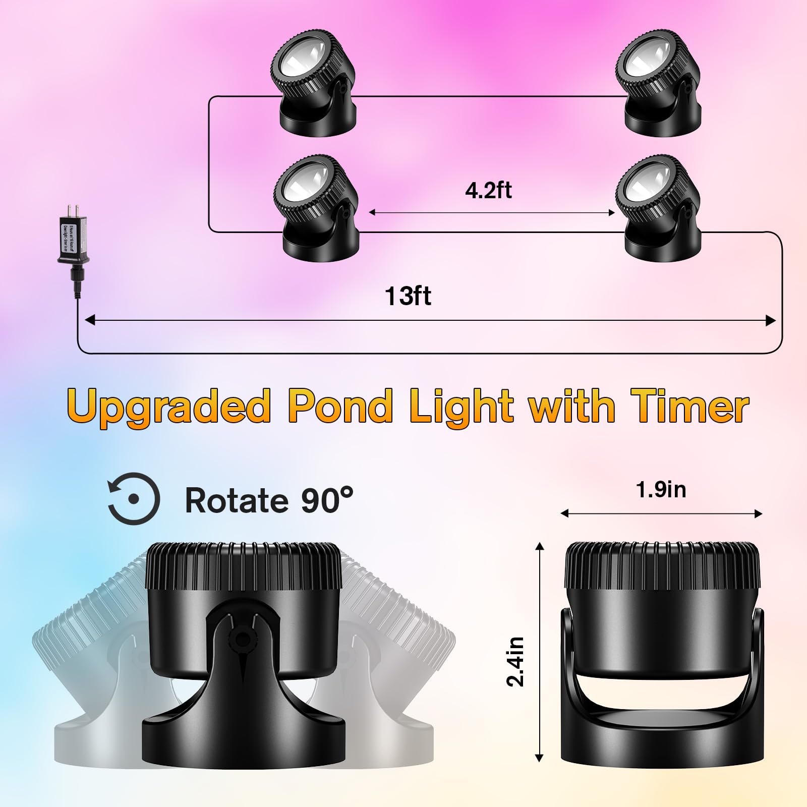 POPOSOAP Luces de estanque, luces de estanque, 4 en 1, blanco cálido, luces subacuáticas IP68, impermeables, focos LED para estanque, jardín, patio, fuente, piscina, decoración de cascada (4 faros)