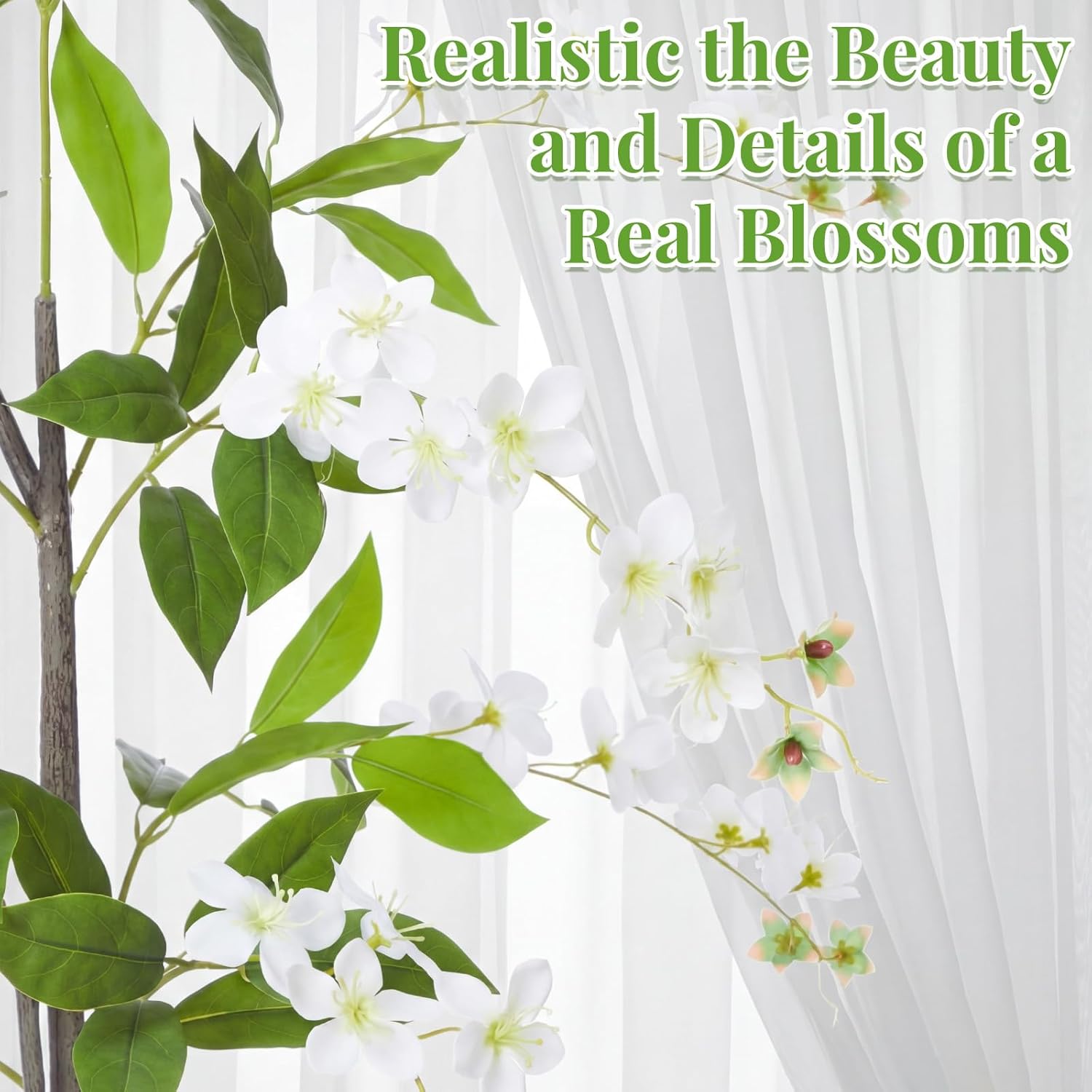 2 Pack 5 ft Artificial Jasmine Flower Tree Faux Flower Tree with Planter UV Resistant Potted Blooming Fake Floor Plant for Indoor Outdoor Home Living Room Office Wedding