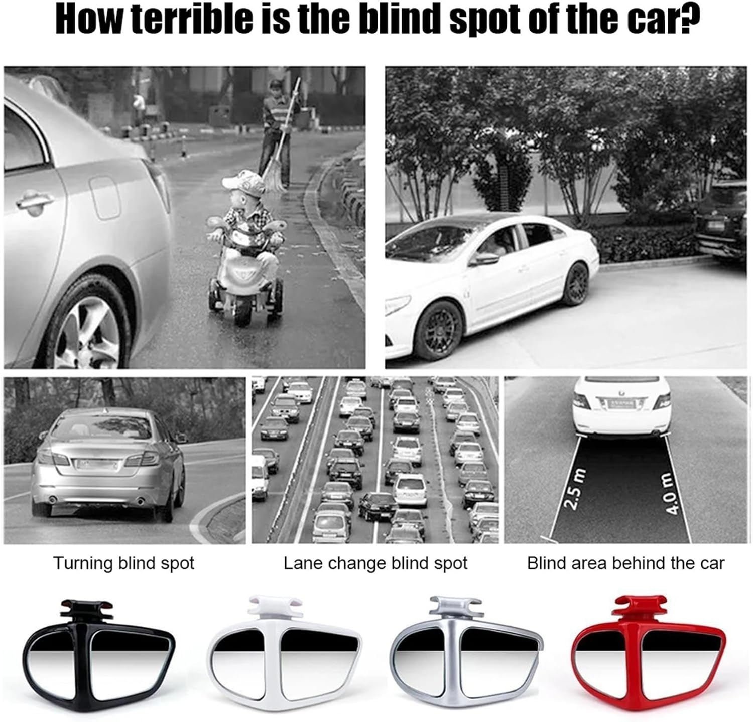 360 Degree Car Blind Spot Mirror – Adjustable Rotatable Wide Angle Exterior Rear View Mirror for Parking Guidance – Multiple Sizes & Colors(1PC Right Silver)