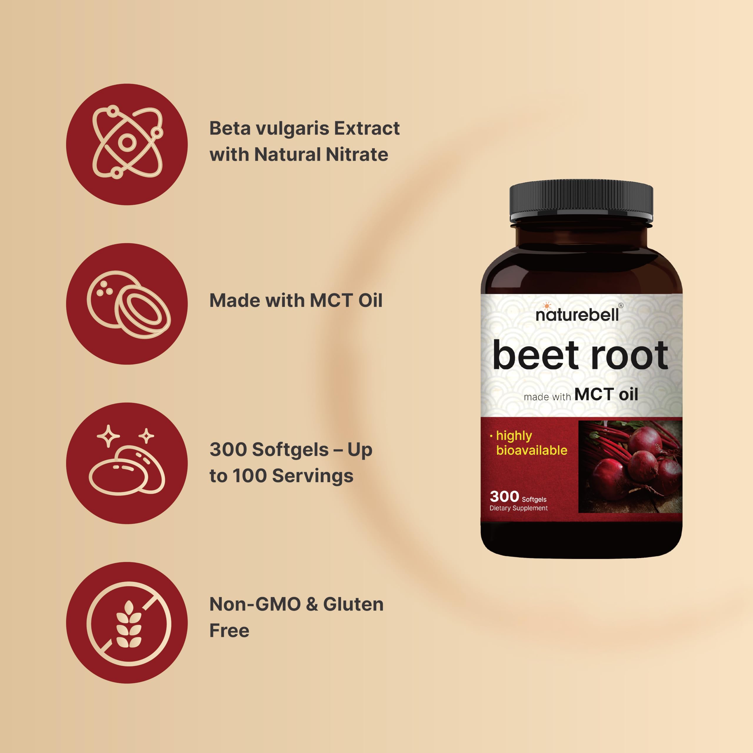 NatureBell Beet Root Extract – 300 Softgels | Supports Heart Health & Nitric Oxide Production* | Max Strength Beet Root Capsules with MCT Oil | High Bioavailability Formula — Amazon image 3