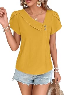 Falechay Womens Summer Tops Dressy Casual Asymmetric Neck Work Blouses