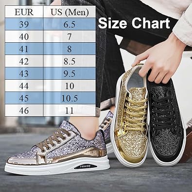 Glitter Shoes for Men Casual Sequin Sparkly Fashion Sneakers Men's Bling Shiny Low Cut Lace up Shoes