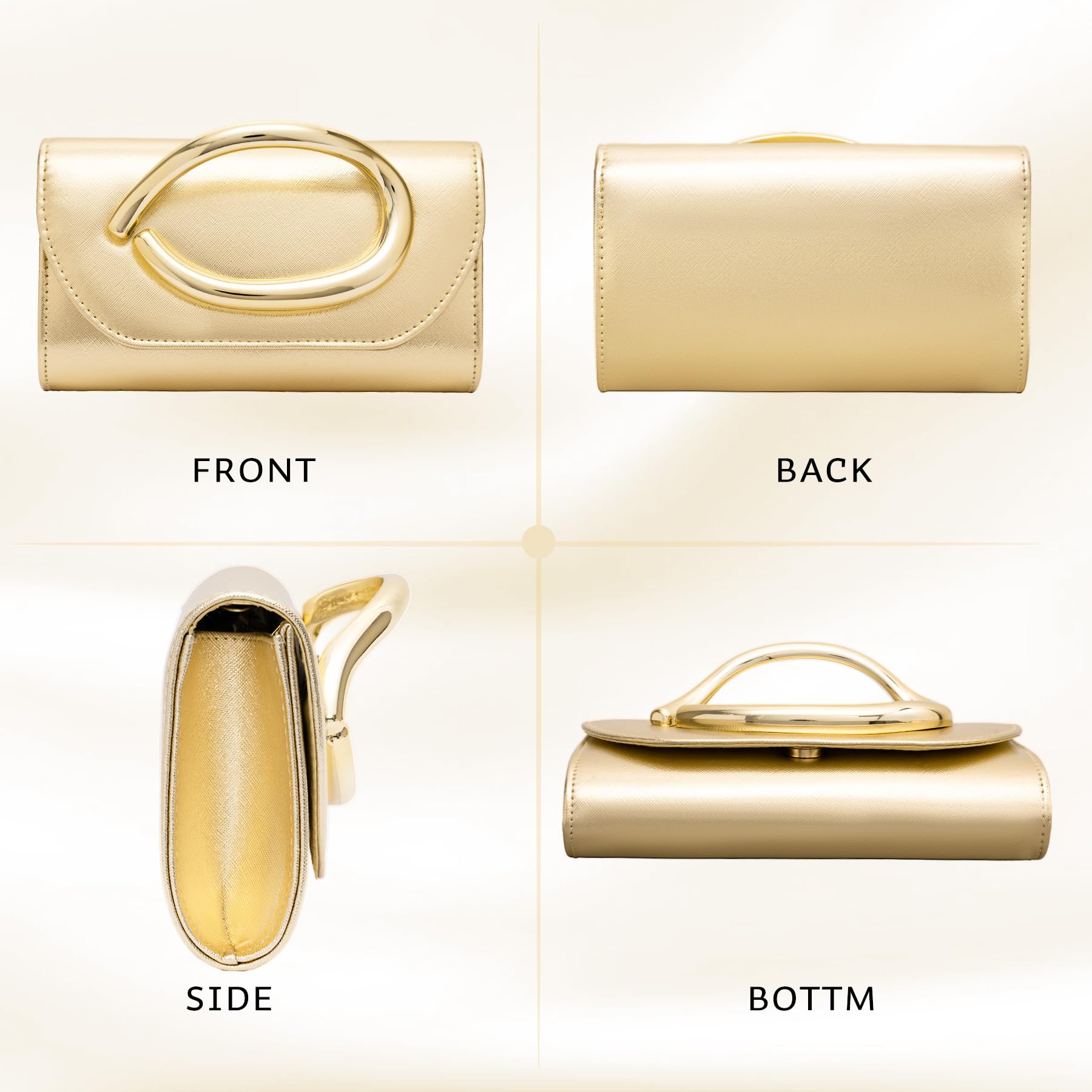 Larcenciel Sac à Main Femme–Pochettes et Clutches Femme en Cuir avec Poignée en Laiton, Sac Bandoulière Tendance avec Chaîne