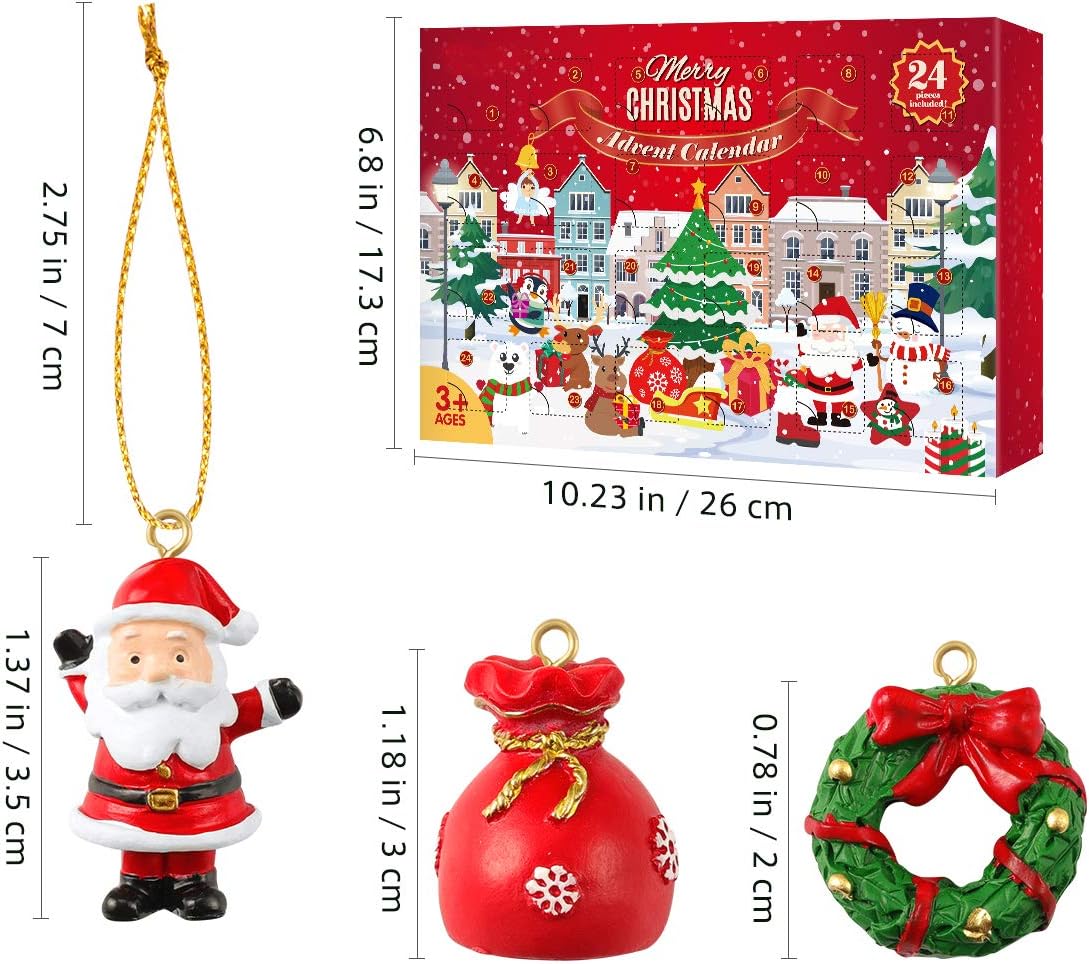 Countdown to Christmas Advent Calendar with 24Pcs Christmas Tree Hanging Ornaments for Xmas Tree Holiday Decor