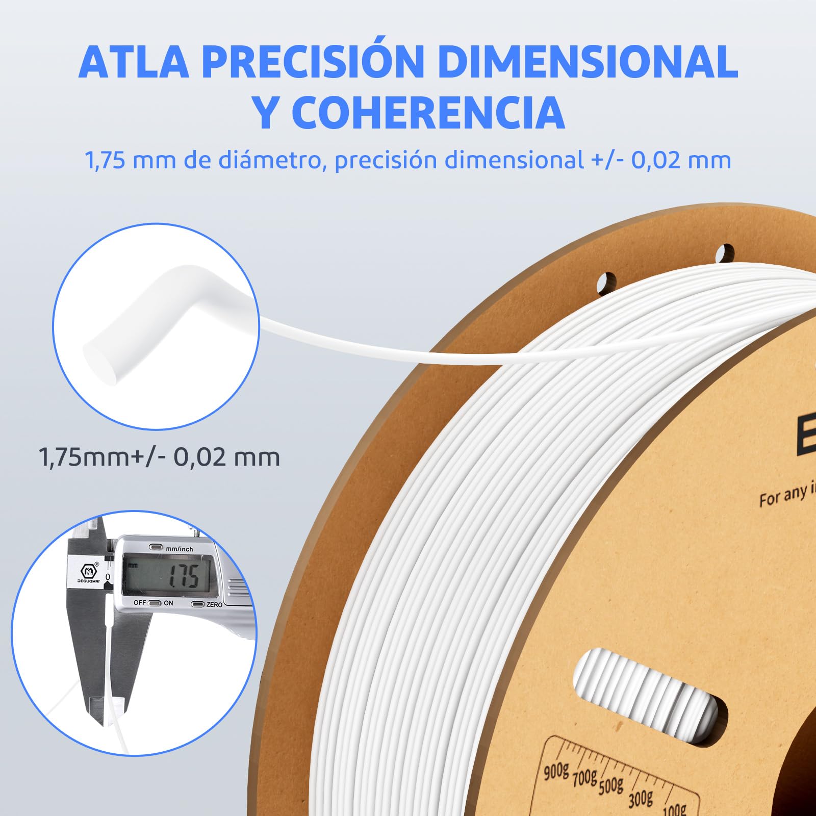 ELEGOO Filamento PLA+ 1.75 4KG Blanco, Filamento PLA Plus para Impresora 3D, Precisión Dimensional +/- 0.02mm, Carrete Filamento 3D,para Mayoría Impresoras 3D