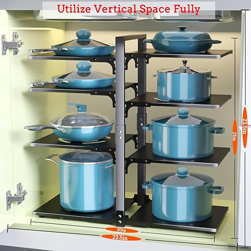 Miniatura 8 de Organizador de sartenes de 8 niveles para gabinete, organizador de ollas y sartenes a presión debajo del gabinete, adecuado para almacenamiento de