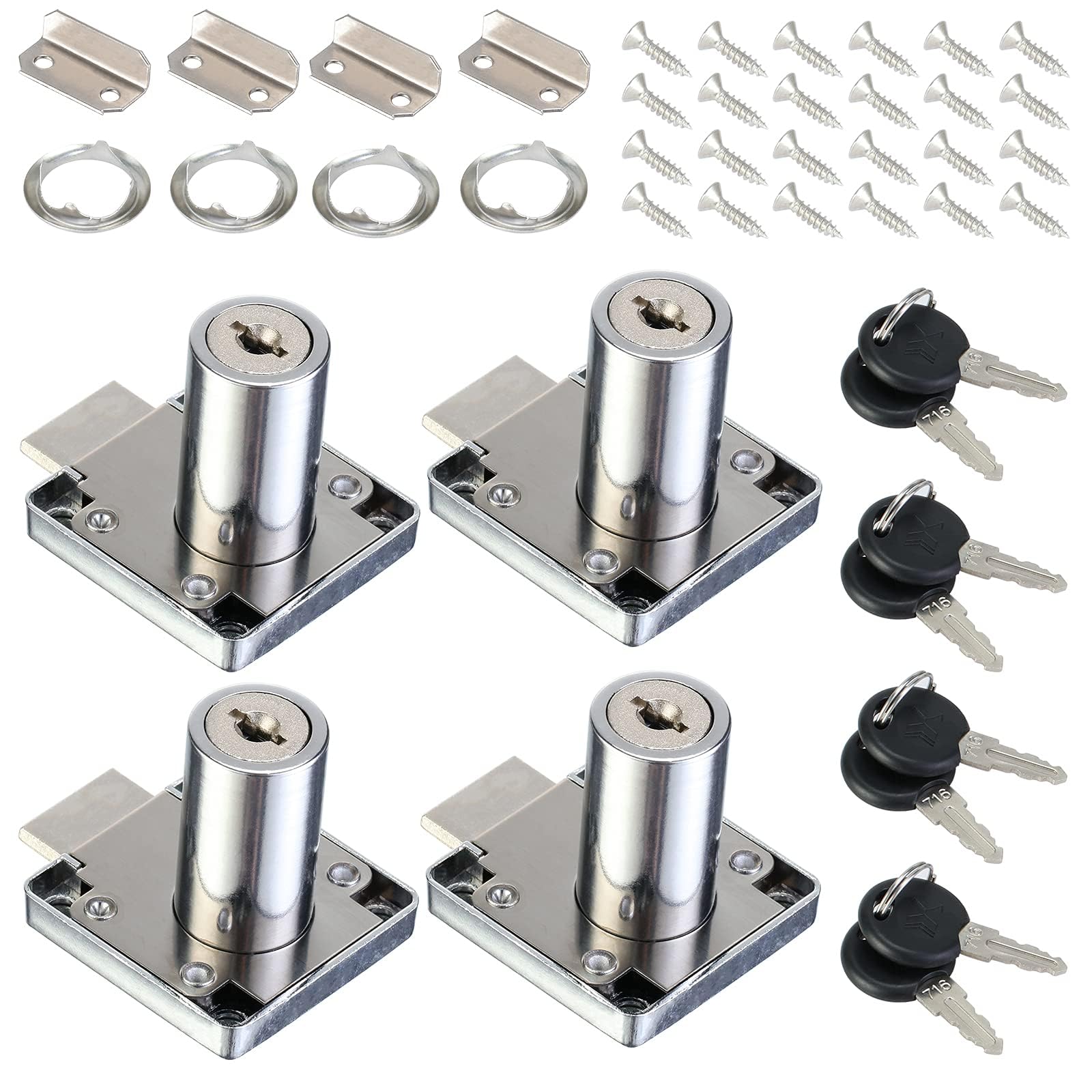 SANMUGEED Cam Lock 32mm, 4PCS Security Cabinet Lock with Key Different Cupboard Lock for Furniture Cabinet Mailbox Drawer Household Office