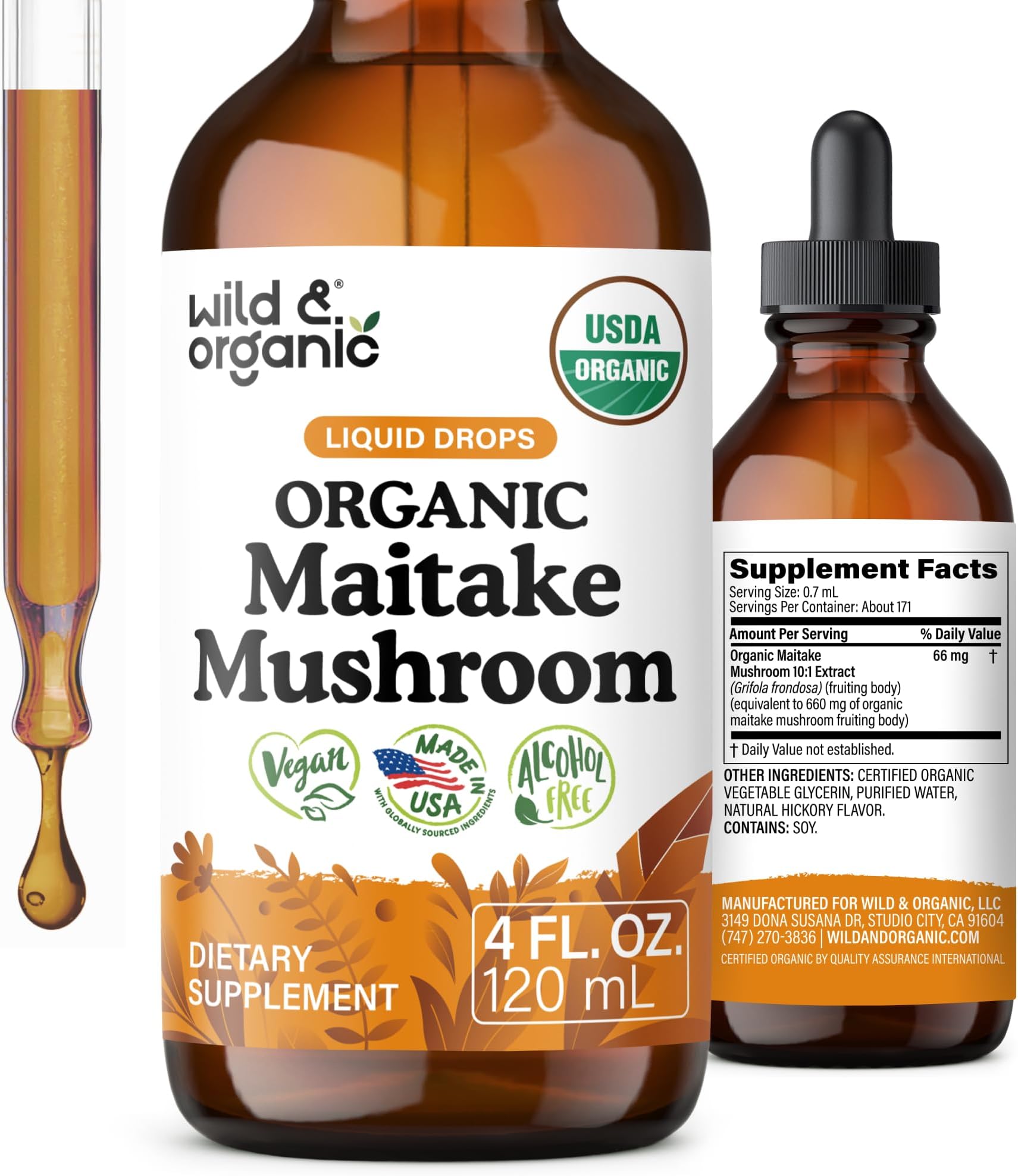 USDA Organic Maitake Mushroom Tincture - Immune Support Supplement - 4 oz