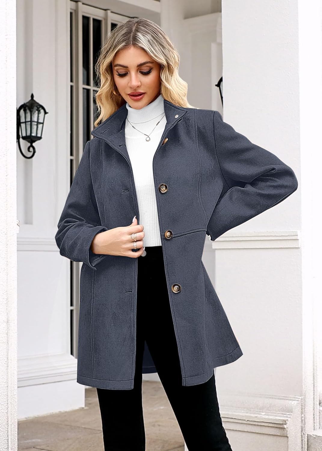 Womens Winter Suede Coat Stand Collar Single Breasted Overcoat with Pockets Mid Length Trench Coats - Image 3