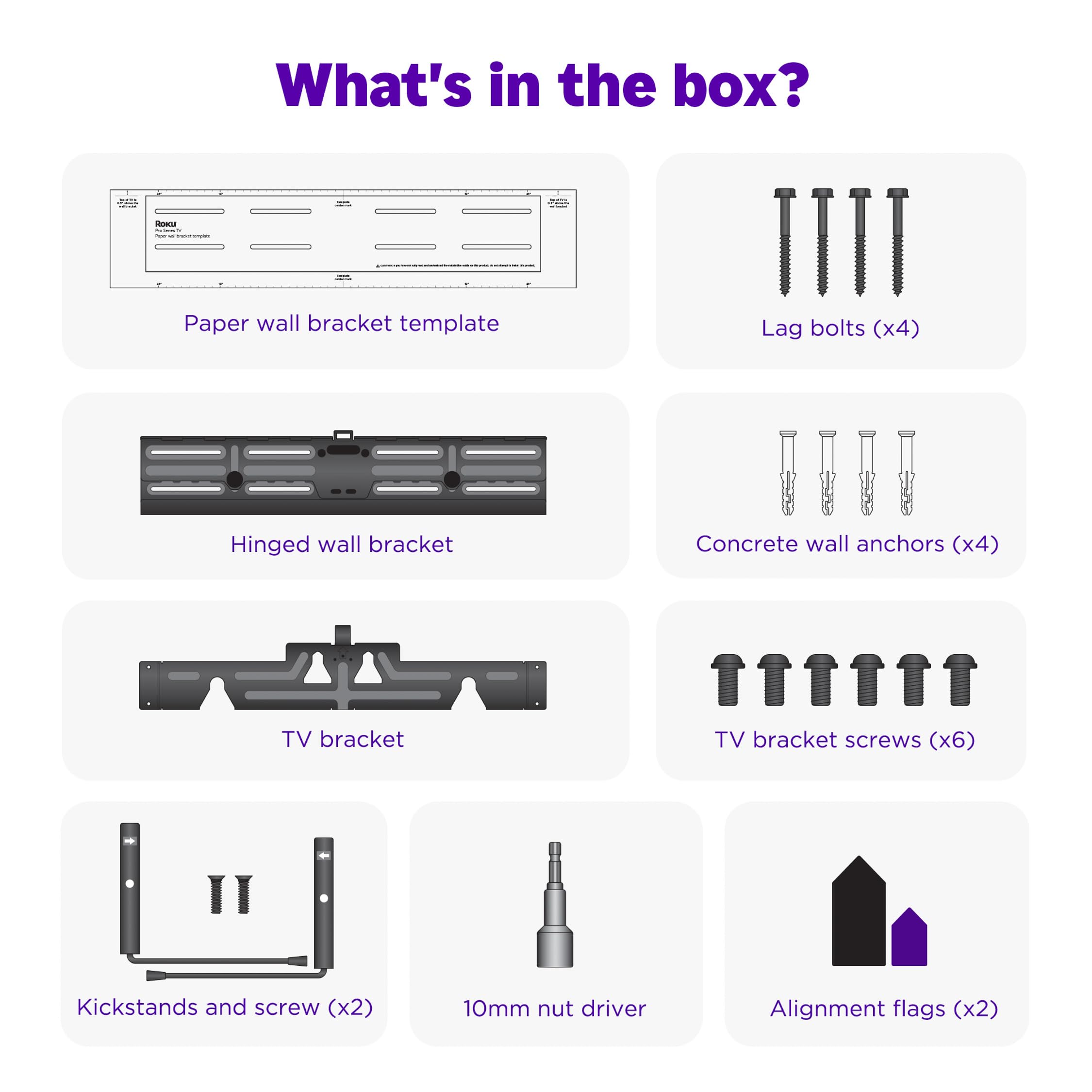 Roku Kit de Montaje en Pared para TV Pro Series de 75 Pulgadas, Ultrafino con diseño Minimalista y Plano, Soporte para TV con bisagras y Soporte para un fácil Acceso a los Cables