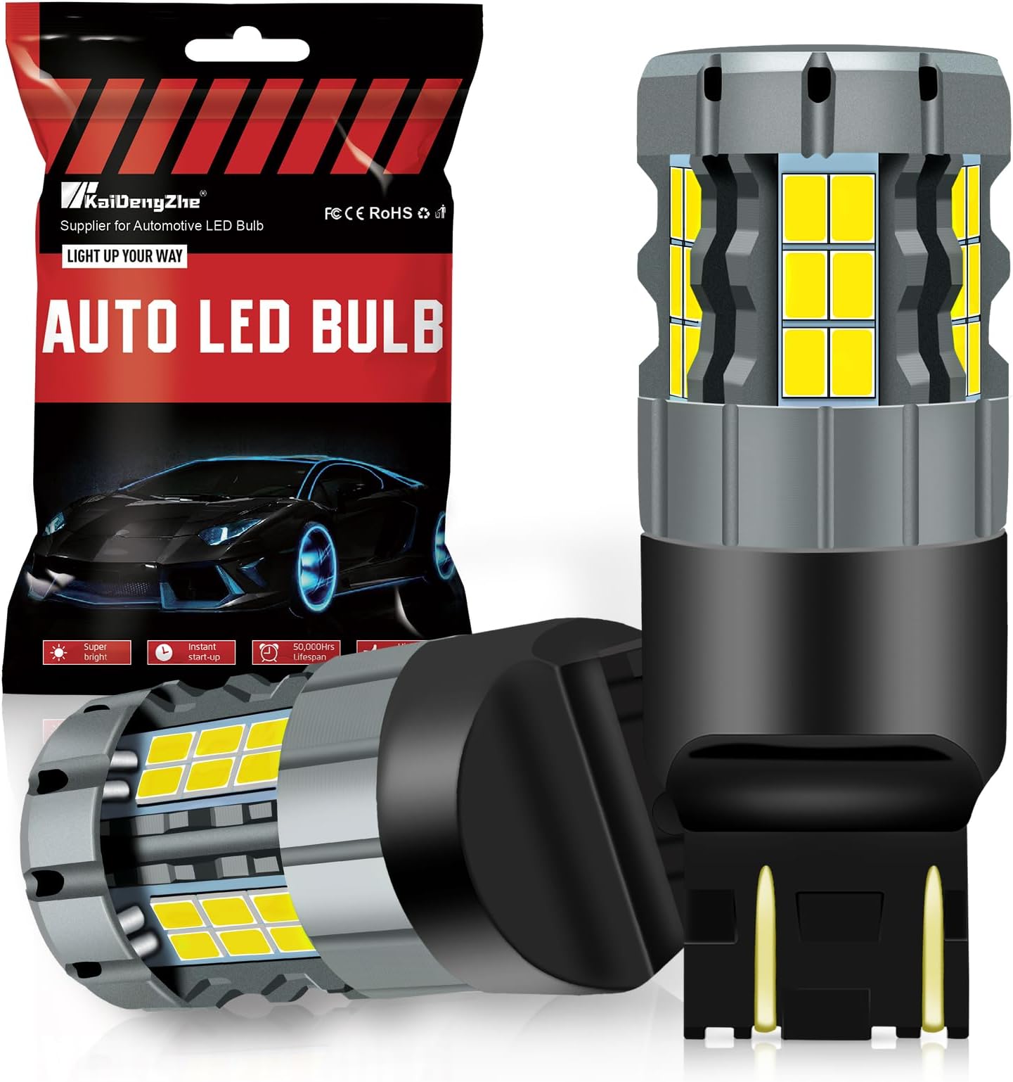 7443 LED Reverse Lights Bulb, CANBUS Error Free T20 LED Bulb, 400% Bright 3000LM, Anti Hyper Flash W21/5W LED Backup Bulb Replacement for Car Truck RV Van Light Bulbs, 6000K White, 2PCS