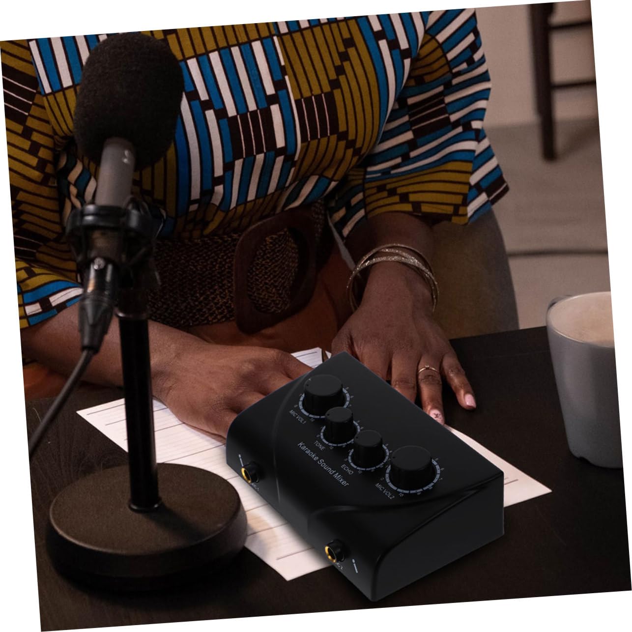 Mixer Karaoke Professionale con Doppio Ingresso Microfono Nero | Audio Mixer per Ktv e Palco, Basso Rumore e Sonora, Cavo Incluso con Alimentatore