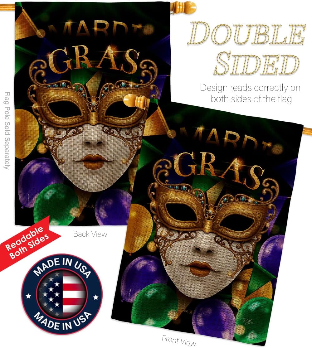 Breeze Decor Fat Tuesday Carnival House Flag 2 pcs Pack Springtime Mardi Gras Festival Masquerade Celebration Season Holiday French Decoration Banner Small Garden Yard Gift Double-Sided, Made in USA